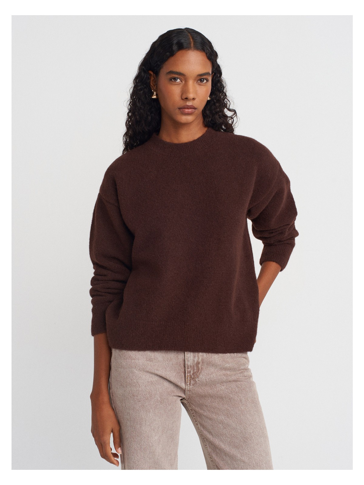 Dilvin 10640 Bisiklet Yaka Yumuşak Dokulu Triko Kazak-Vizon M. - Görsel 9