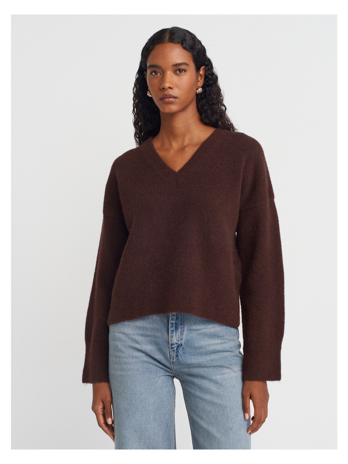 Dilvin 10645 V Yaka Yün Karışımlı Kazak-K.bej Mel. - Görsel 9