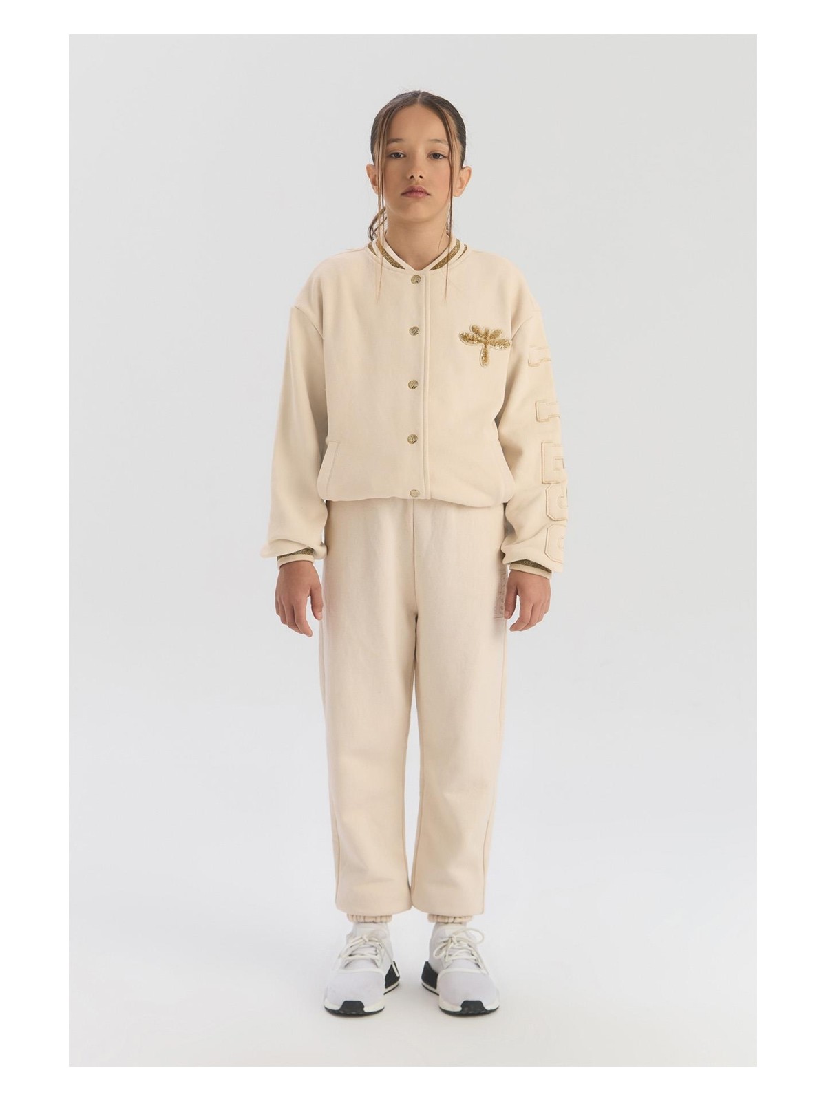 Tyess Bg Store Kız Çocuk Ekru Ceket Pamuklu Günlük Stil Normal Yaka Cep Detaylı