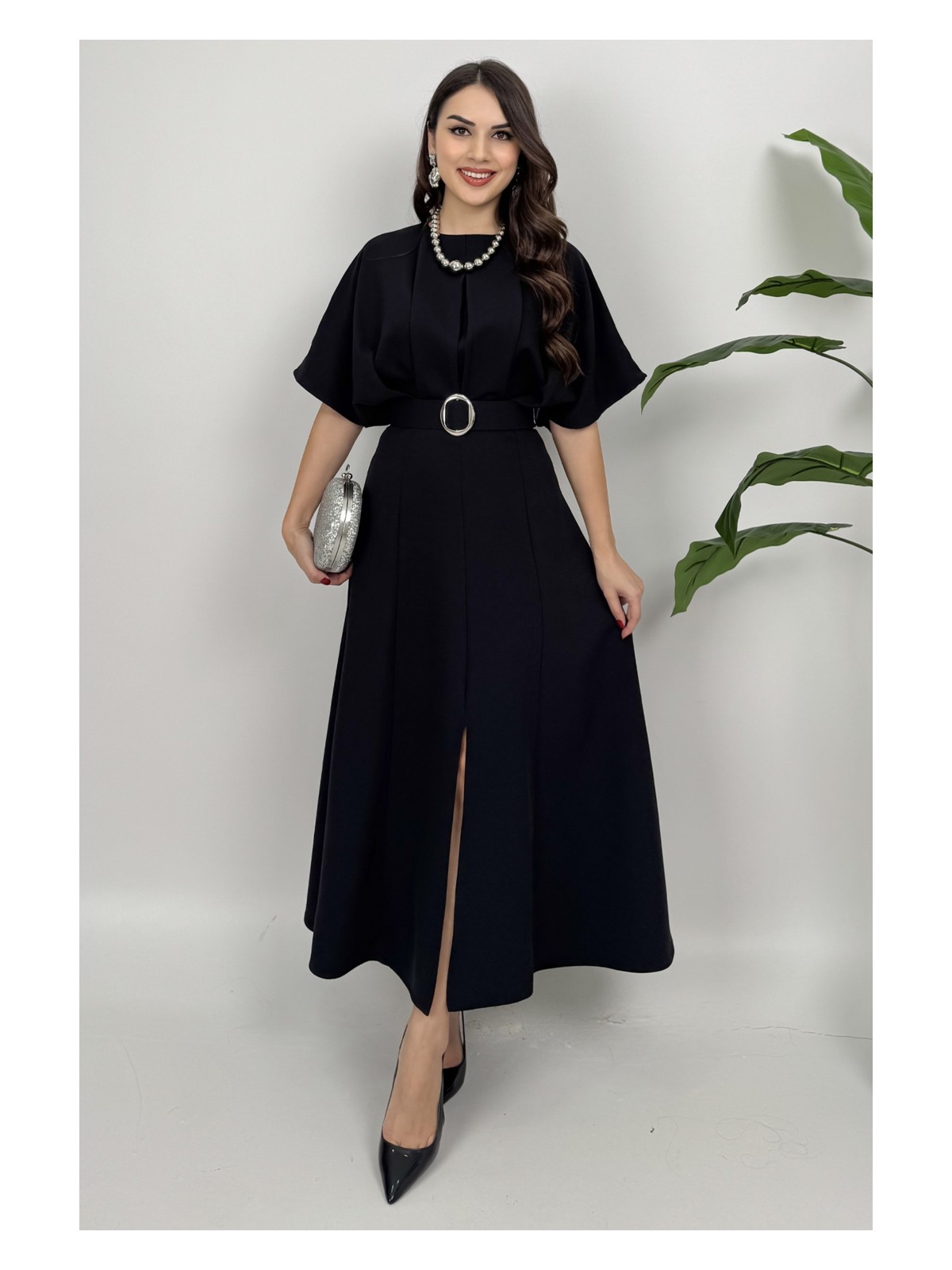 Dolcha Alora Kadın Kemer Detaylı Şık Lacivert Elbise – Özel Günler Için Zarafet - Görsel 3