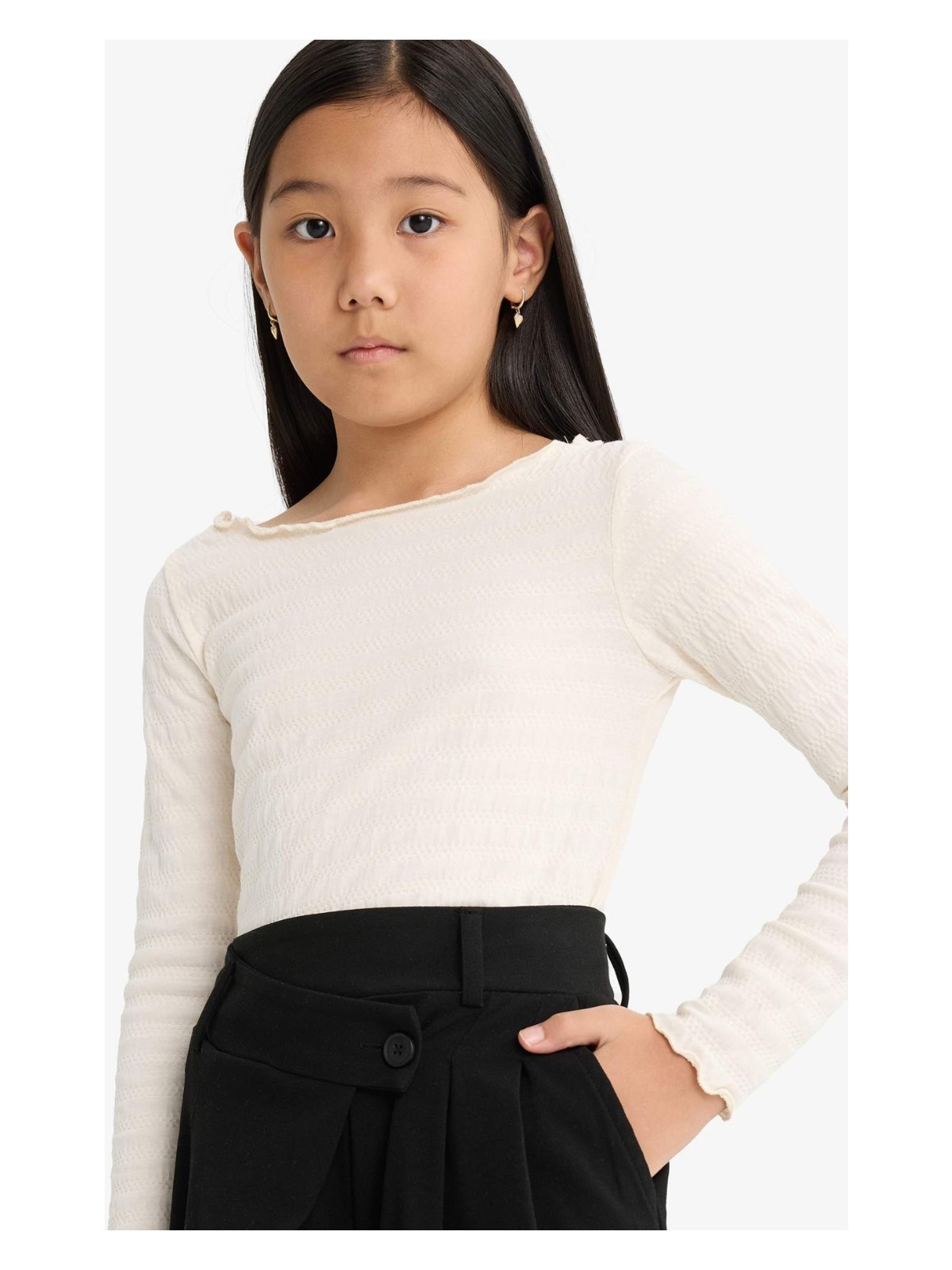 DeFacto Fitted Bisiklet Yaka Bürümcük Uzun Kollu Tişört Kız Çocuk F8000A825AU