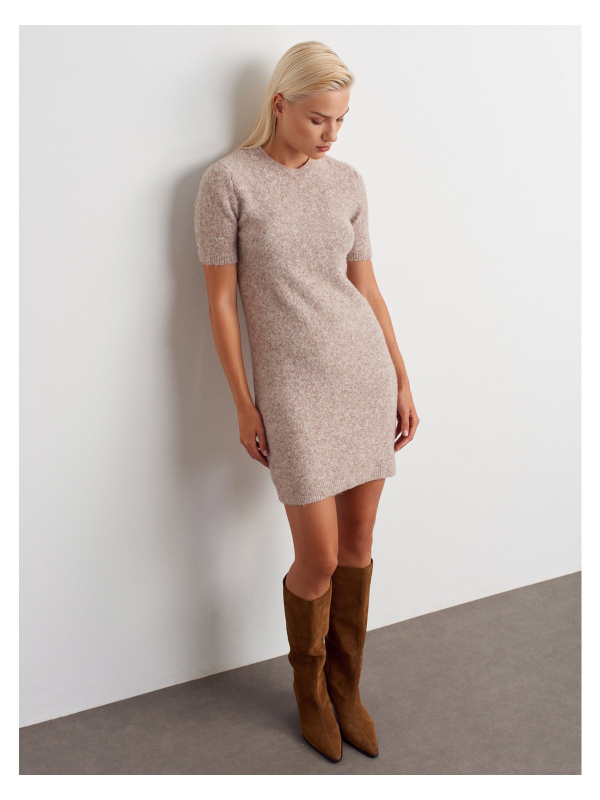 Dilvin 90257 Bisiklet Yaka Yün Karışımlı Triko Elbise-K.füme M. - Görsel 3