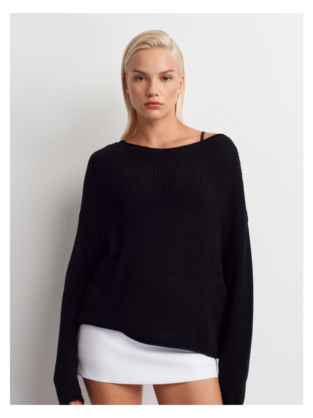 Dilvin 10804 Kayık Yaka Basic Triko Kazak-Ekru - Görsel 7