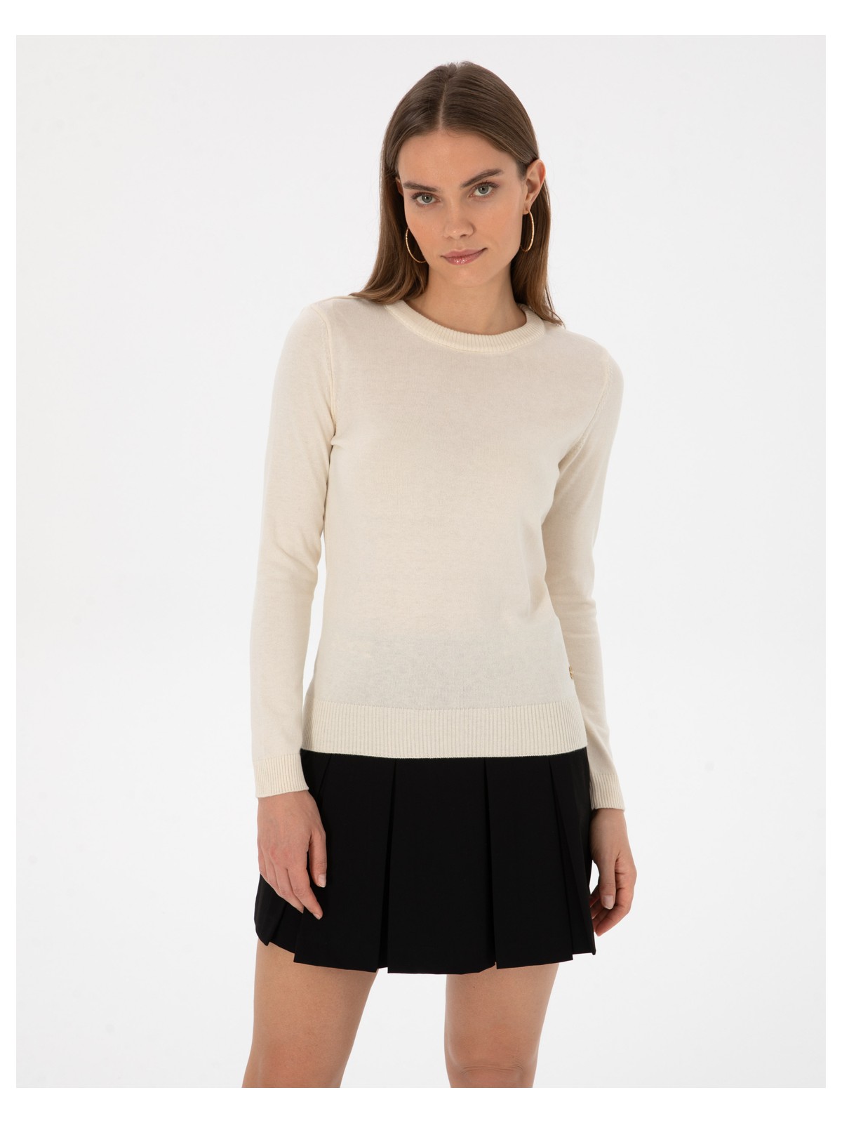 Pierre Cardin Kadın Kahverengi Slim Fit Bisiklet Yaka Basic Kazak 50315758-VR029 - Görsel 4