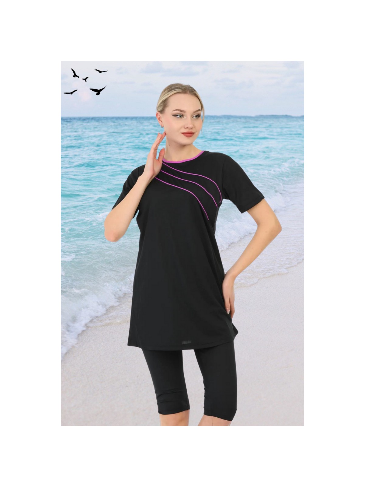 incy style Biyeli Likralı Sıfır Kollu Yarı Kapalı Tesettür Mayo - Görsel 4