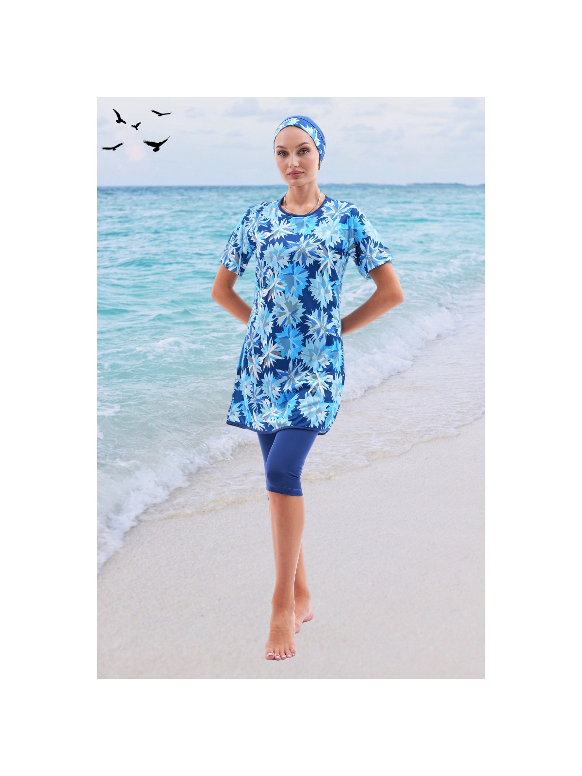 incy style Biyeli Likralı Sıfır Kollu Yarı Kapalı Tesettür Mayo - Görsel 5