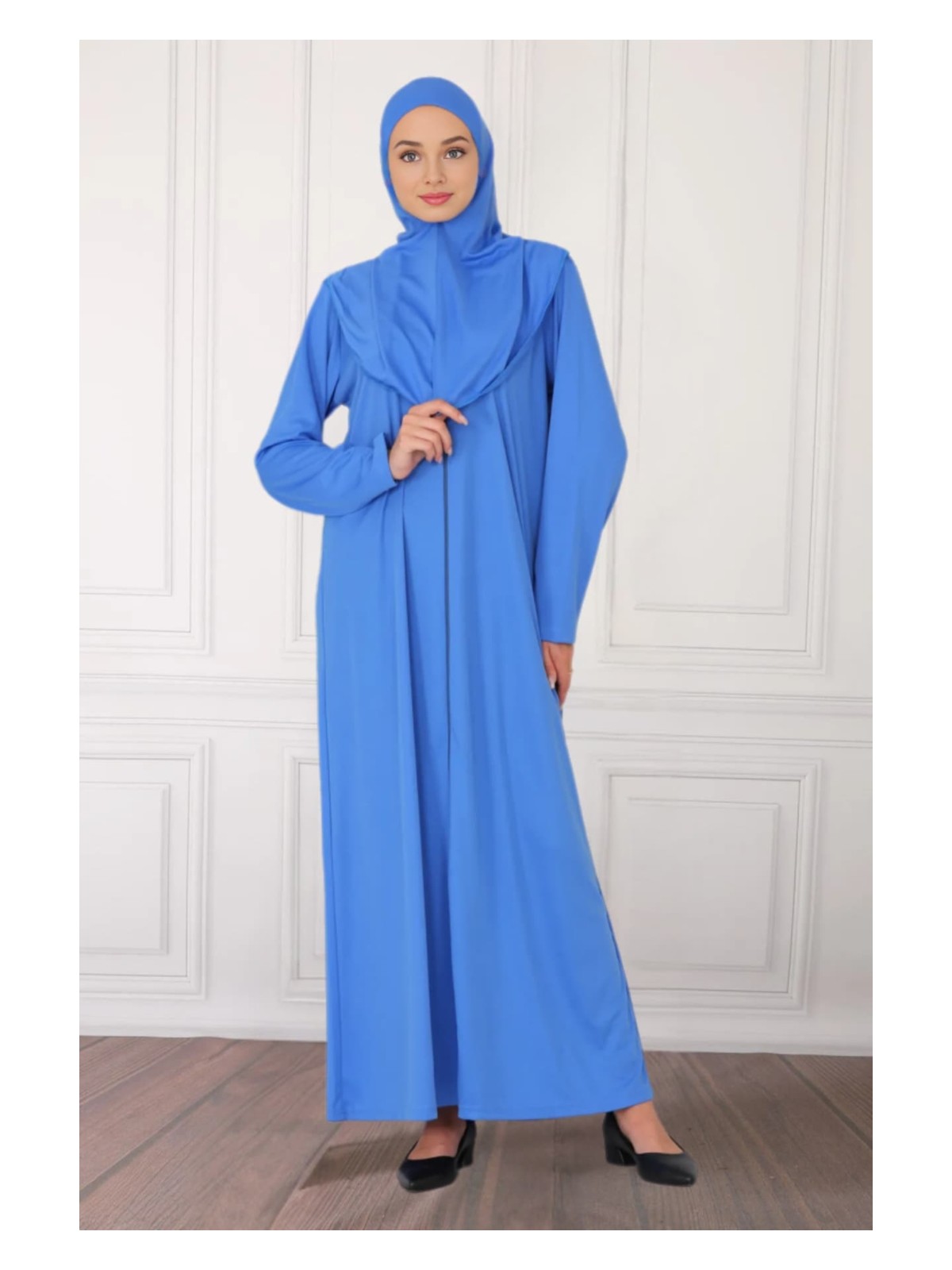 incy style Fermuarlı Tek Parça Kaymaz Başörtülü Pratik Namaz Elbisesi - Görsel 3