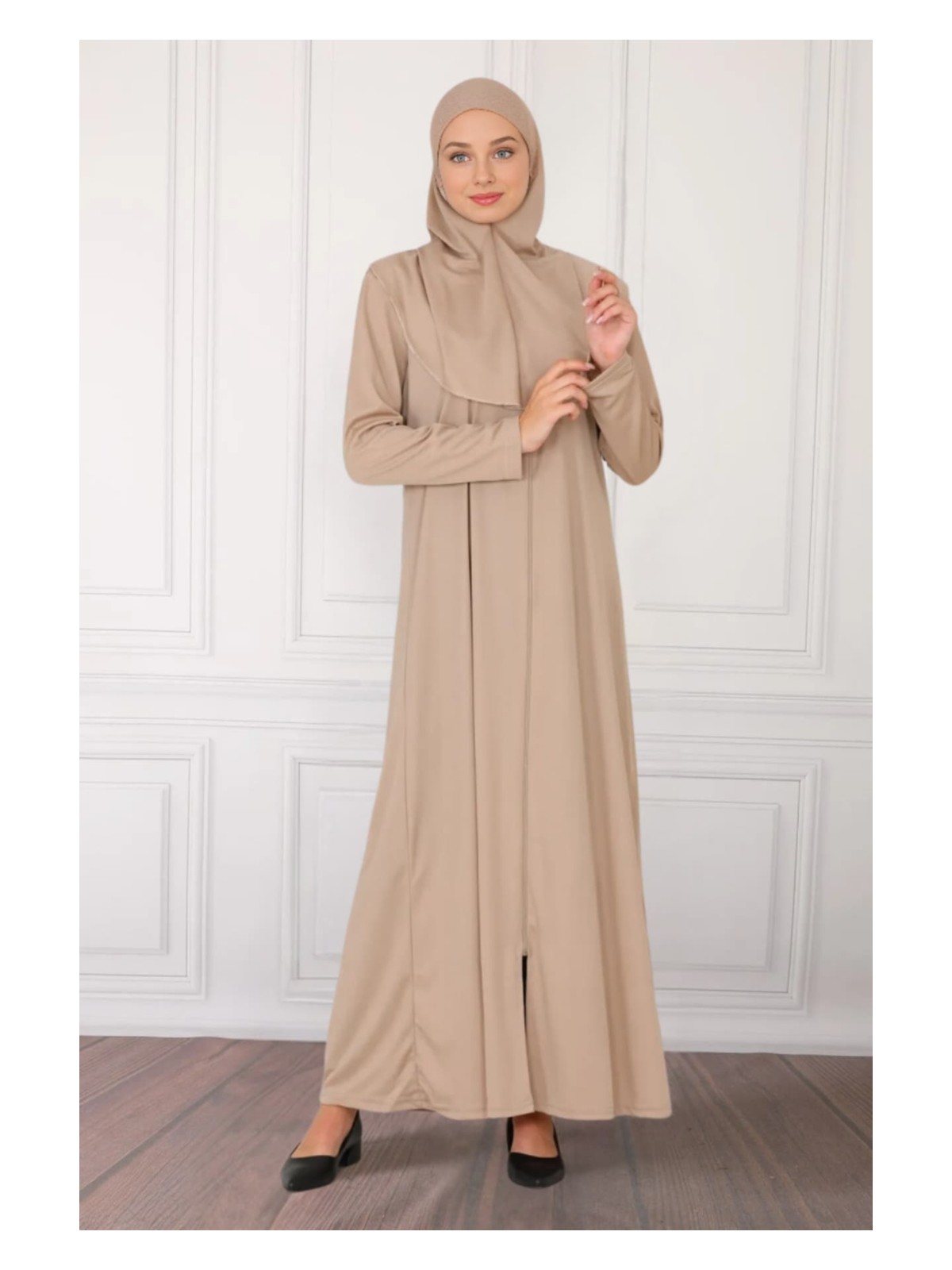 incy style Fermuarlı Tek Parça Kaymaz Başörtülü Pratik Namaz Elbisesi