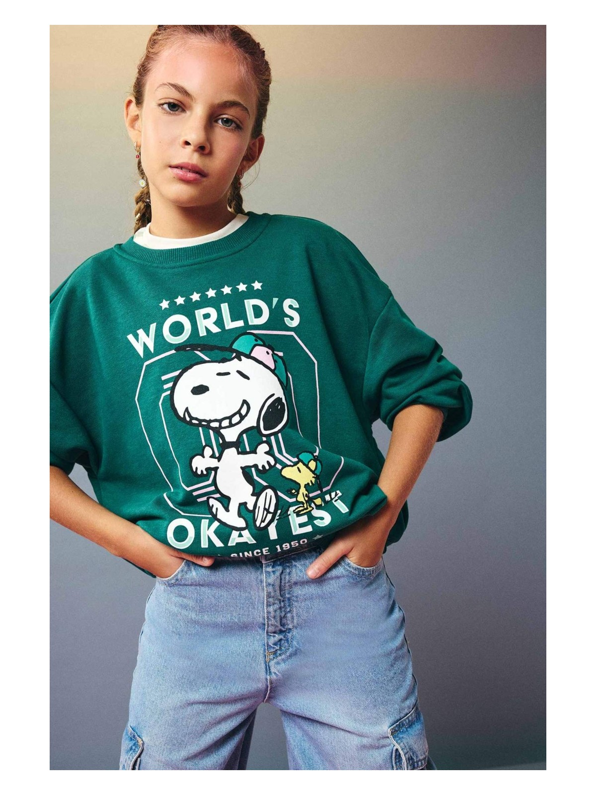 DeFacto Snoopy Oversize Geniş Kalıp Bisiklet Yaka Sweatshirt Kız Çocuk F1089A825AU
