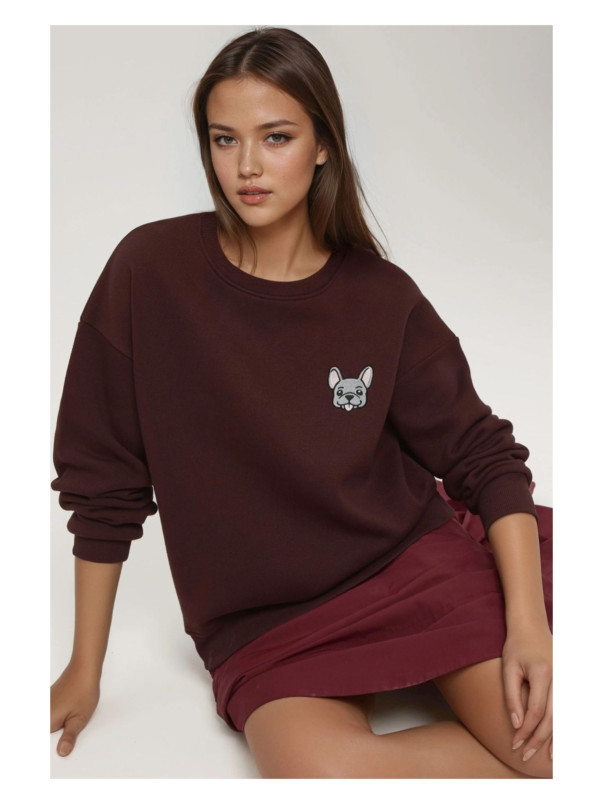 Hiccup Kadın Rahat Hayvan Nakışlı Şardonlu Bisiklet Yaka Hoodie Natural - Görsel 4