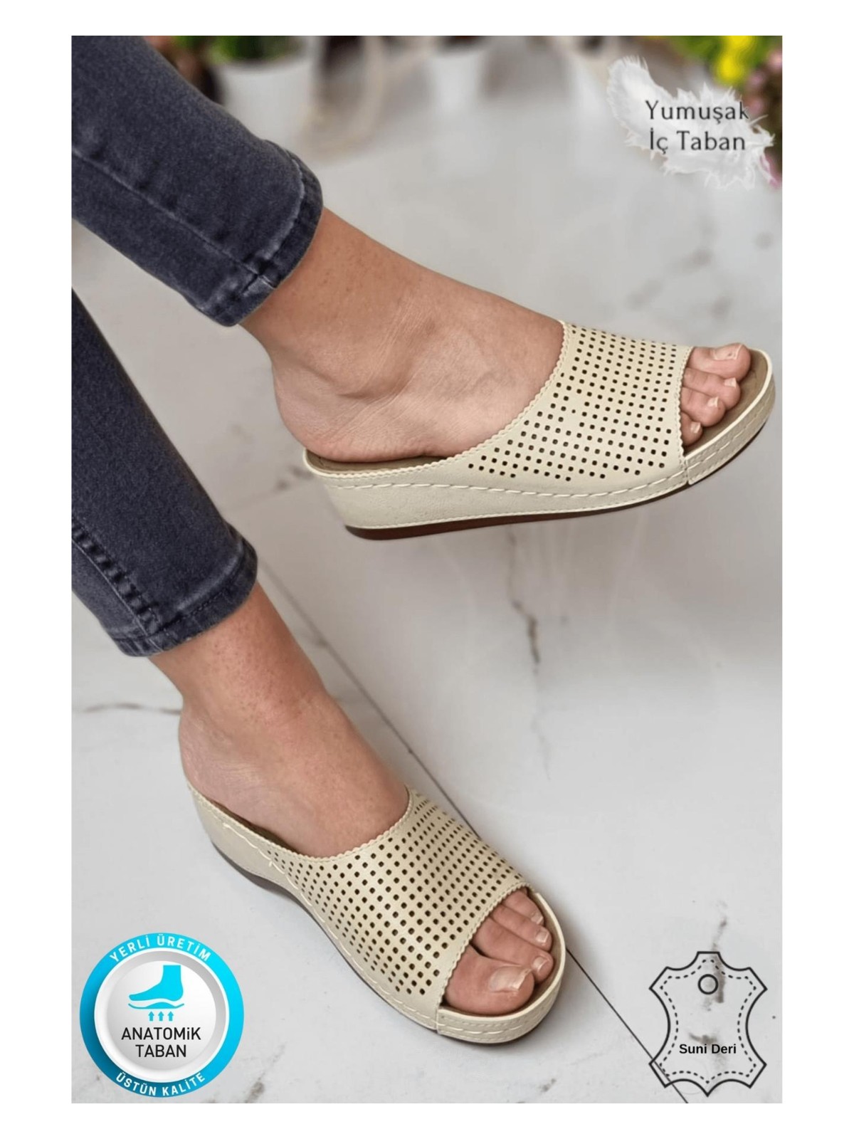 Neon Shoes Suçi Kadın Şık Lazer Desenli Günlük Ortopedik Taban Terlik Misafir Genç Anne Dışarı Ev Terliği - Görsel 5