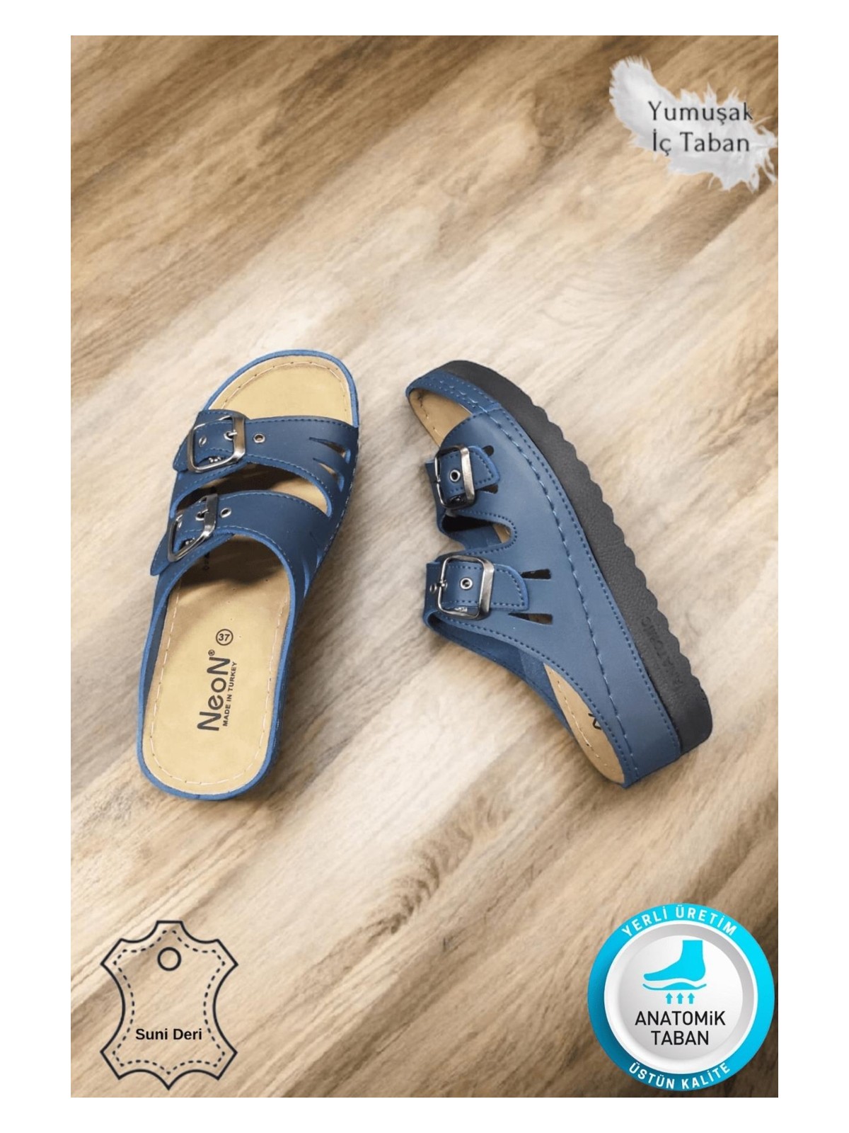 Neon Shoes Darma Kadın Günlük Terlik Çift Bant Taşlı Tokalı Ortopedik Taban Anne Dışarı & Ev İçi Terliği - Görsel 8