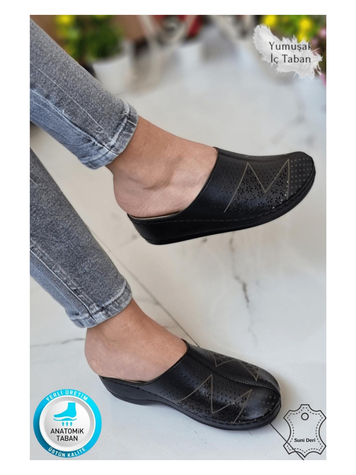 Neon Shoes Liza Kadın Sabo Medikal Doktor Hemşire Hastane Tam Ortopedik Önü Kapalı Ev Dışarı Terlik - Görsel 4