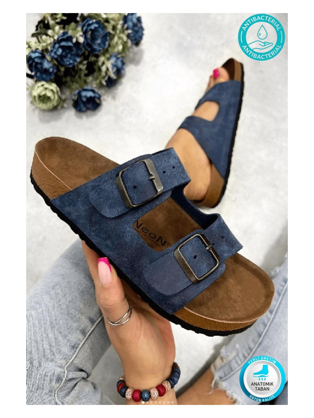 Neon Shoes Madrid Unisex Ortopedik Tabanlı Terlik Çift Bantlı Tokalı Günlük Rahat Ev & Dışarı Terliği - Görsel 9