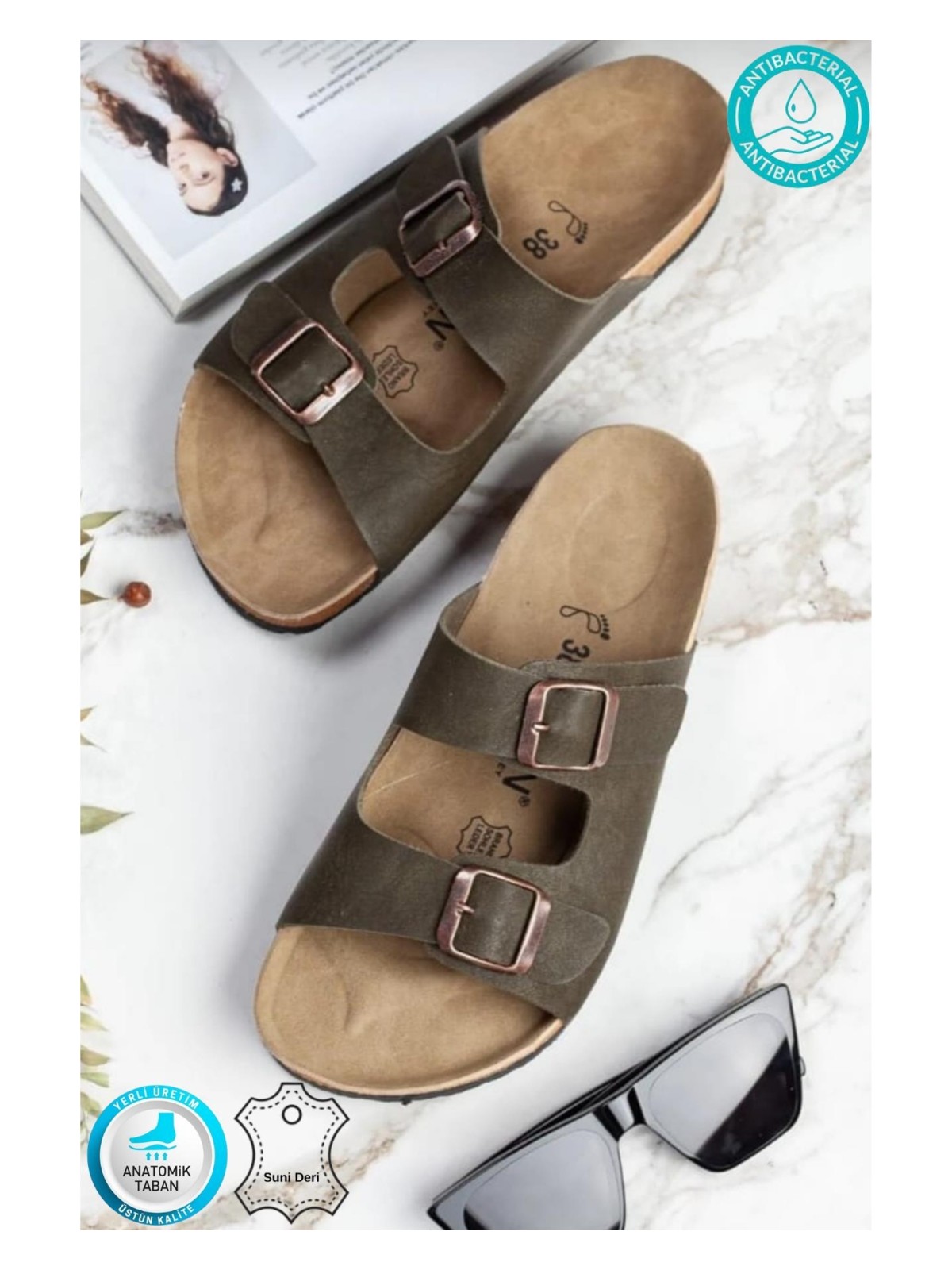 Neon Shoes Madrid Unisex Ortopedik Tabanlı Terlik Çift Bantlı Tokalı Günlük Rahat Ev & Dışarı Terliği - Görsel 7