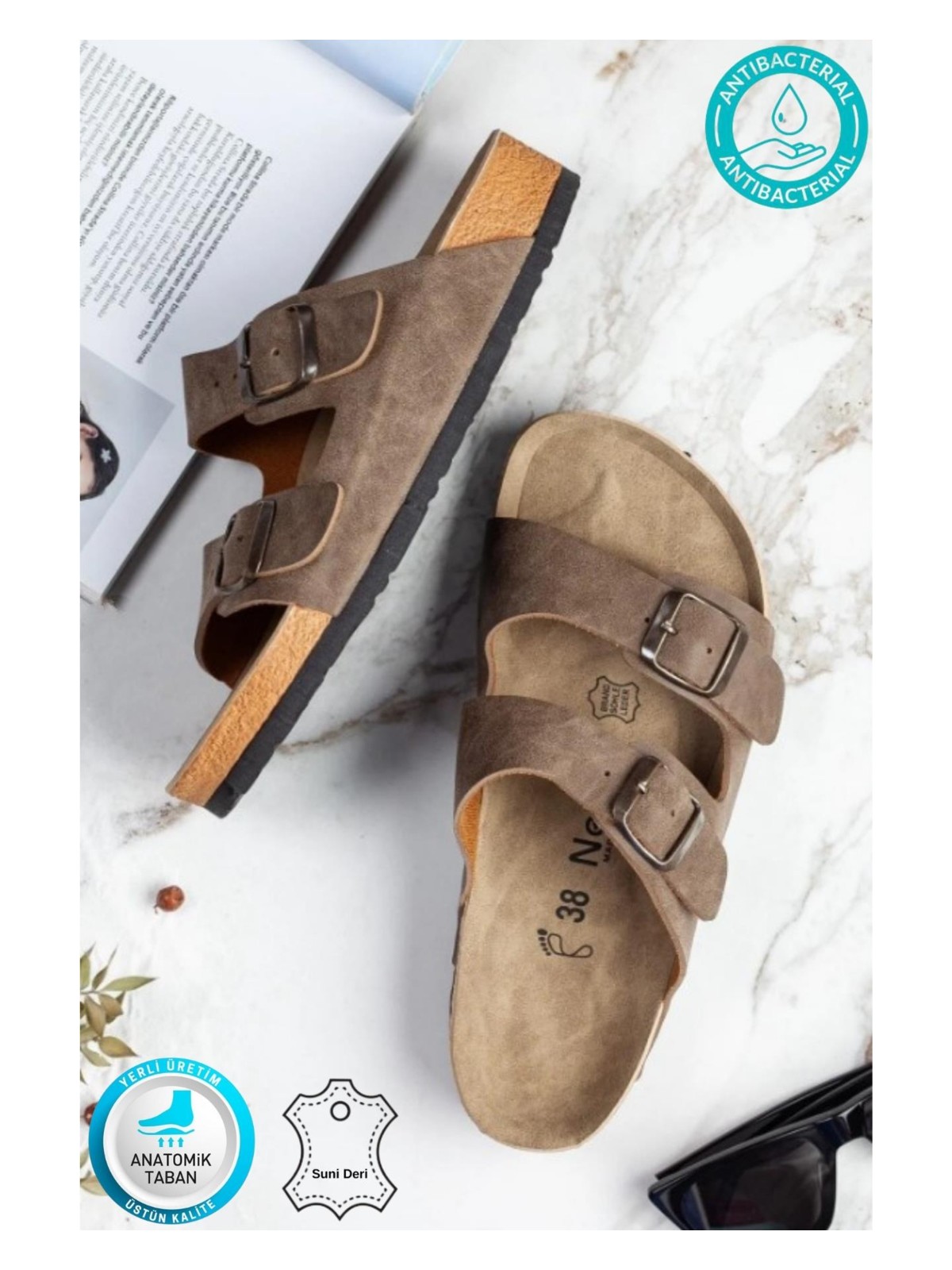 Neon Shoes Madrid Unisex Ortopedik Tabanlı Terlik Çift Bantlı Tokalı Günlük Rahat Ev & Dışarı Terliği - Görsel 6