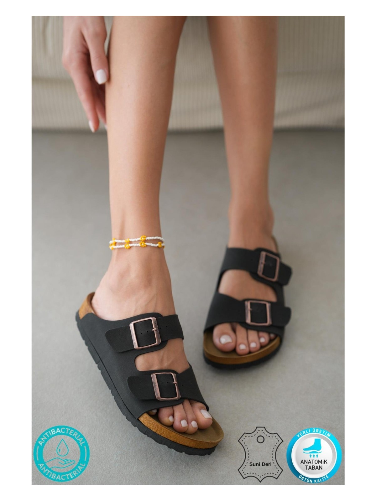 Neon Shoes Madrid Unisex Ortopedik Tabanlı Terlik Çift Bantlı Tokalı Günlük Rahat Ev & Dışarı Terliği - Görsel 3