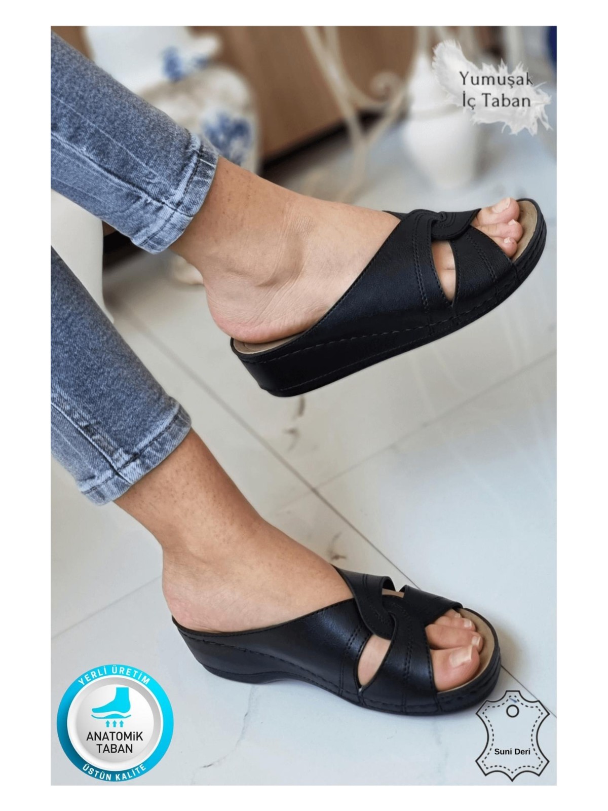 Neon Shoes Putu Kadın Çapraz Konfor Modeli Günlük Ortopedik Terlik Anne Orta Yaş Genç Ev & Dışarı Terliği