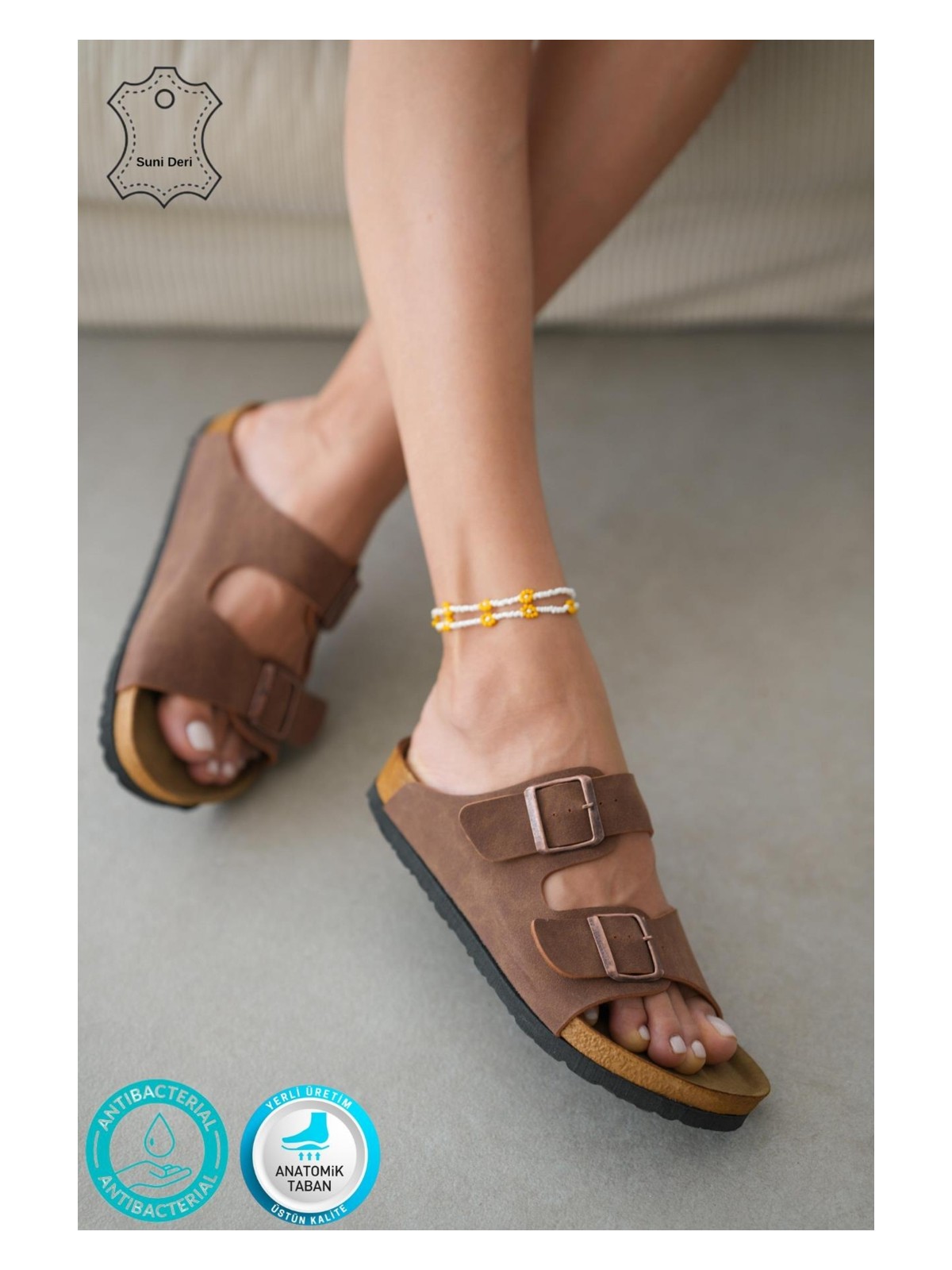 Neon Shoes Madrid Unisex Ortopedik Tabanlı Terlik Çift Bantlı Tokalı Günlük Rahat Ev & Dışarı Terliği