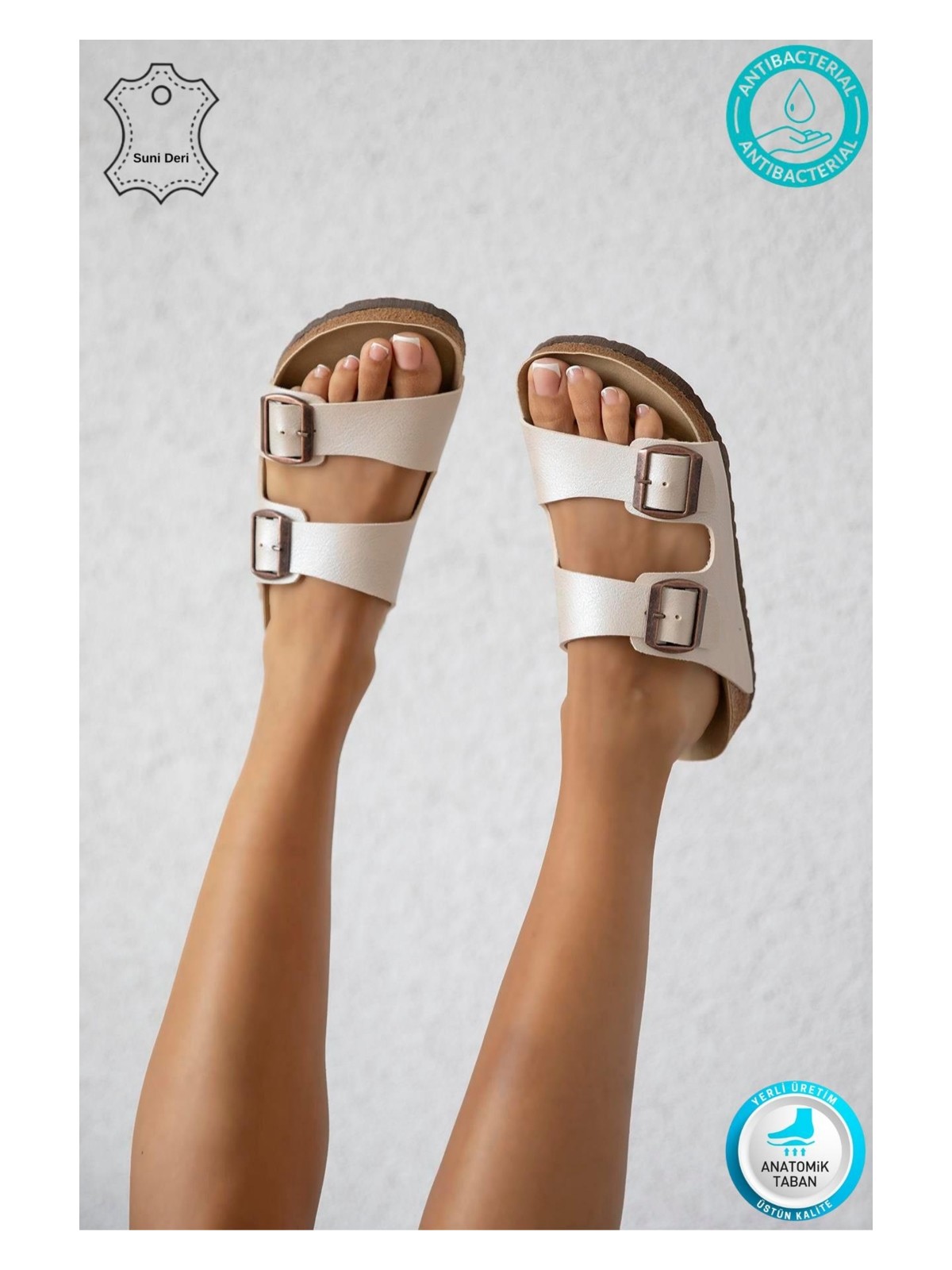 Neon Shoes Madrid Unisex Ortopedik Tabanlı Terlik Çift Bantlı Tokalı Günlük Rahat Ev & Dışarı Terliği - Görsel 4