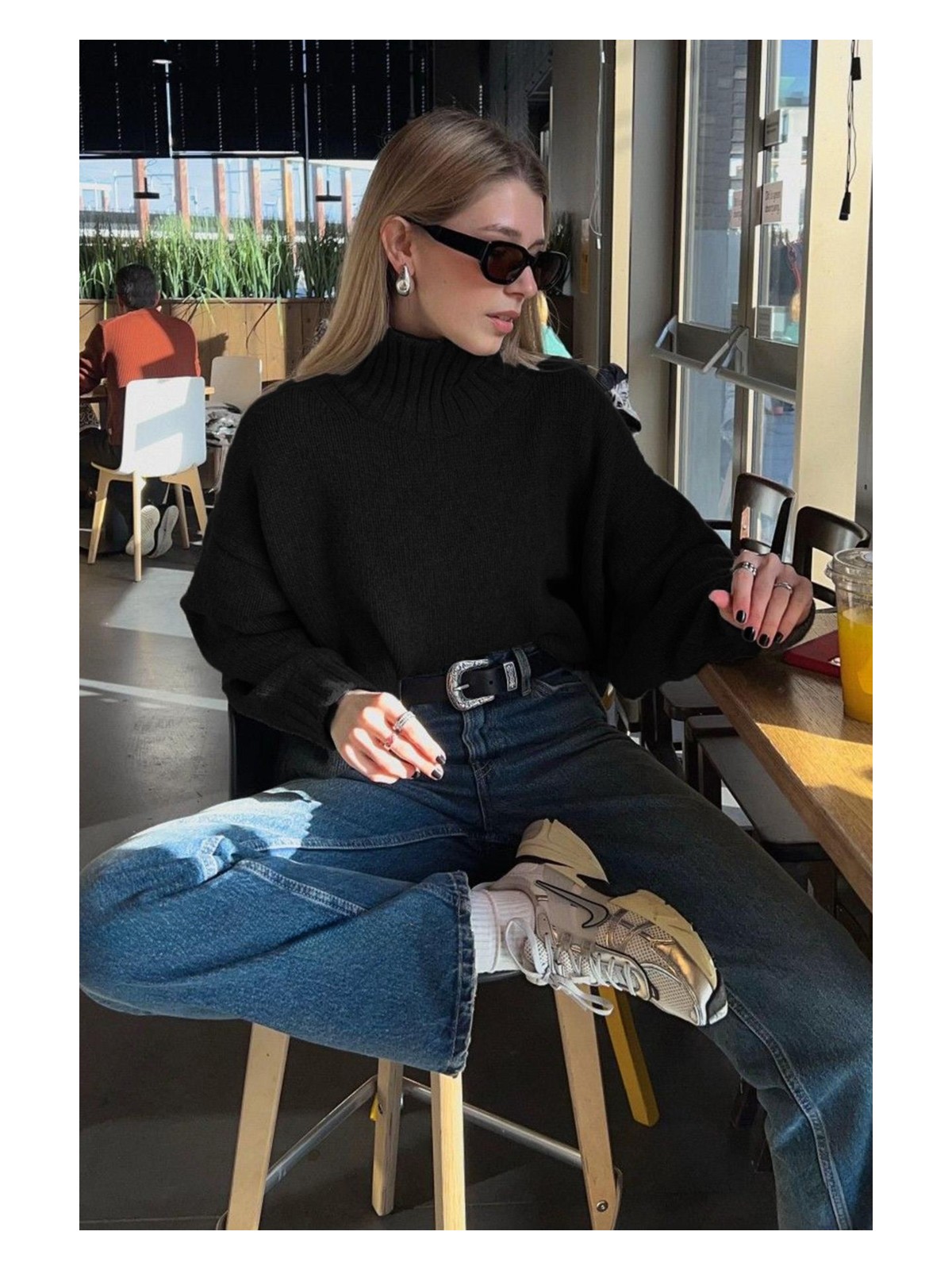 Madmext Siyah Boğazlı Kadın Triko Kazak MG2535