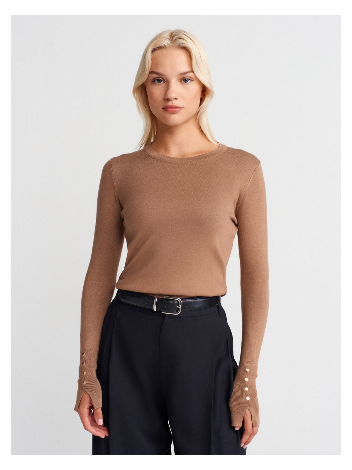 Dilvin 1267 Kol Manşeti Droplu Basic Kazak-Siyah - Görsel 3