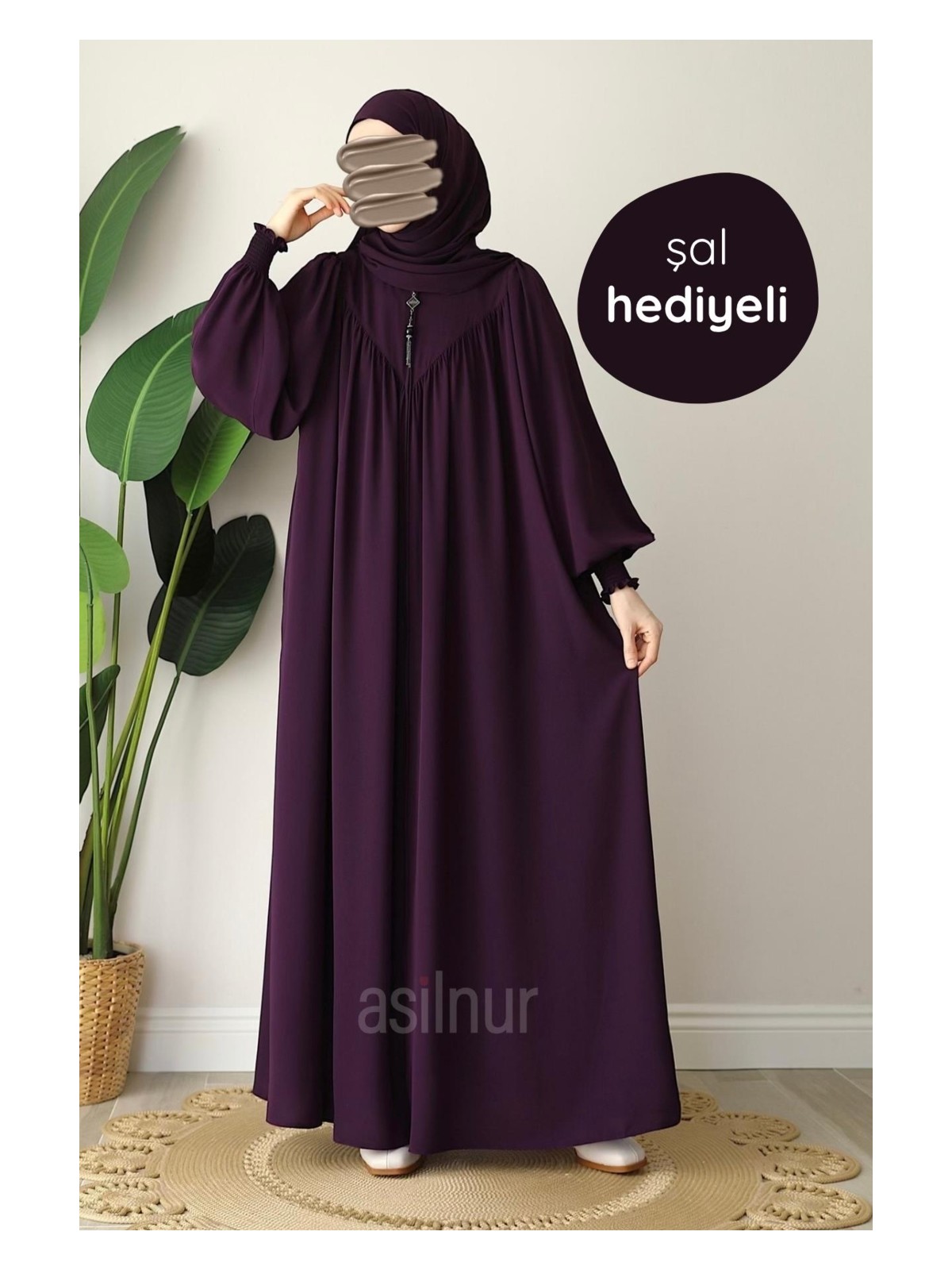 Asilnur Moda Elif Ferace Şal Hediyeli Takım Taş - Görsel 7