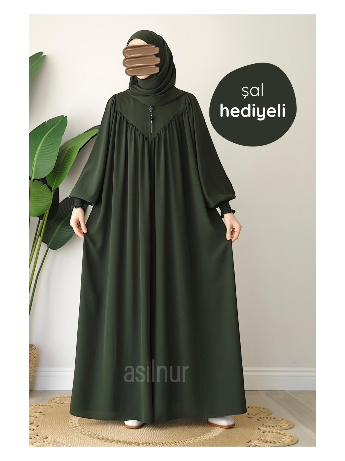 Asilnur Moda Elif Ferace Şal Hediyeli Takım Siyah - Görsel 8