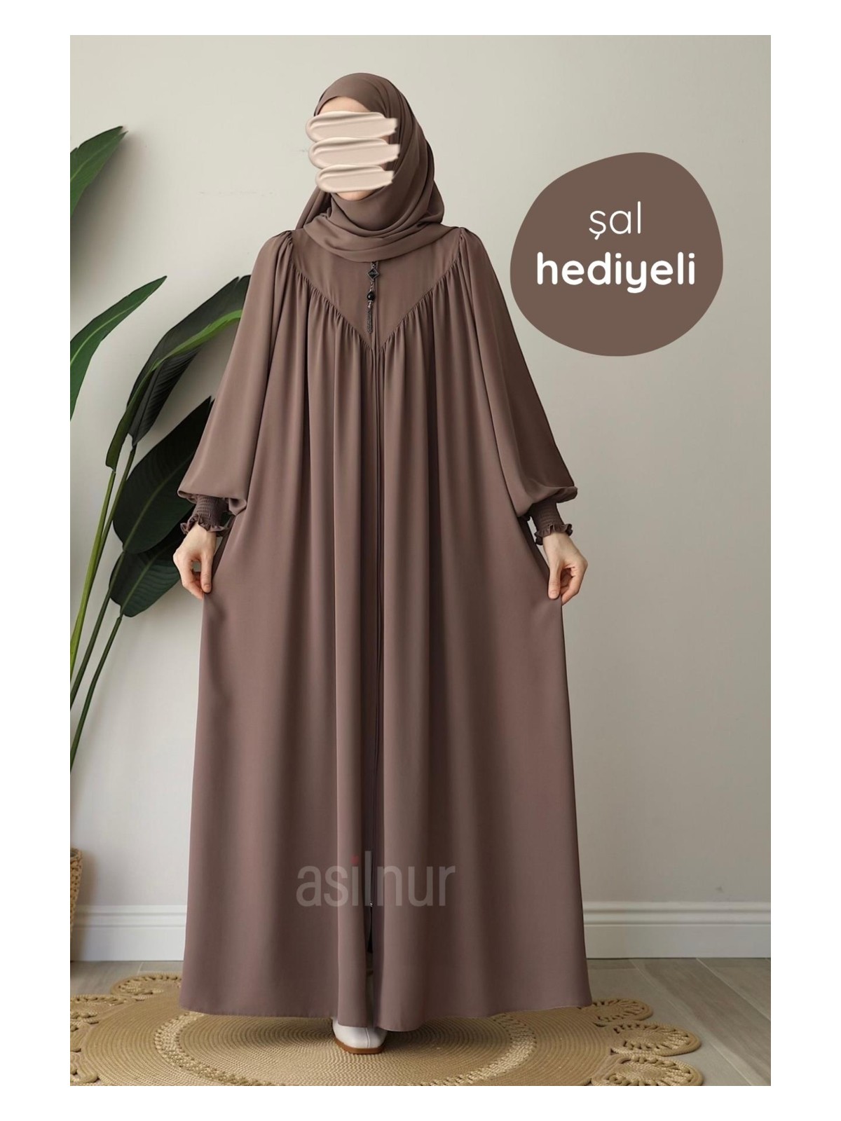 Asilnur Moda Elif Ferace Şal Hediyeli Takım Taş - Görsel 9