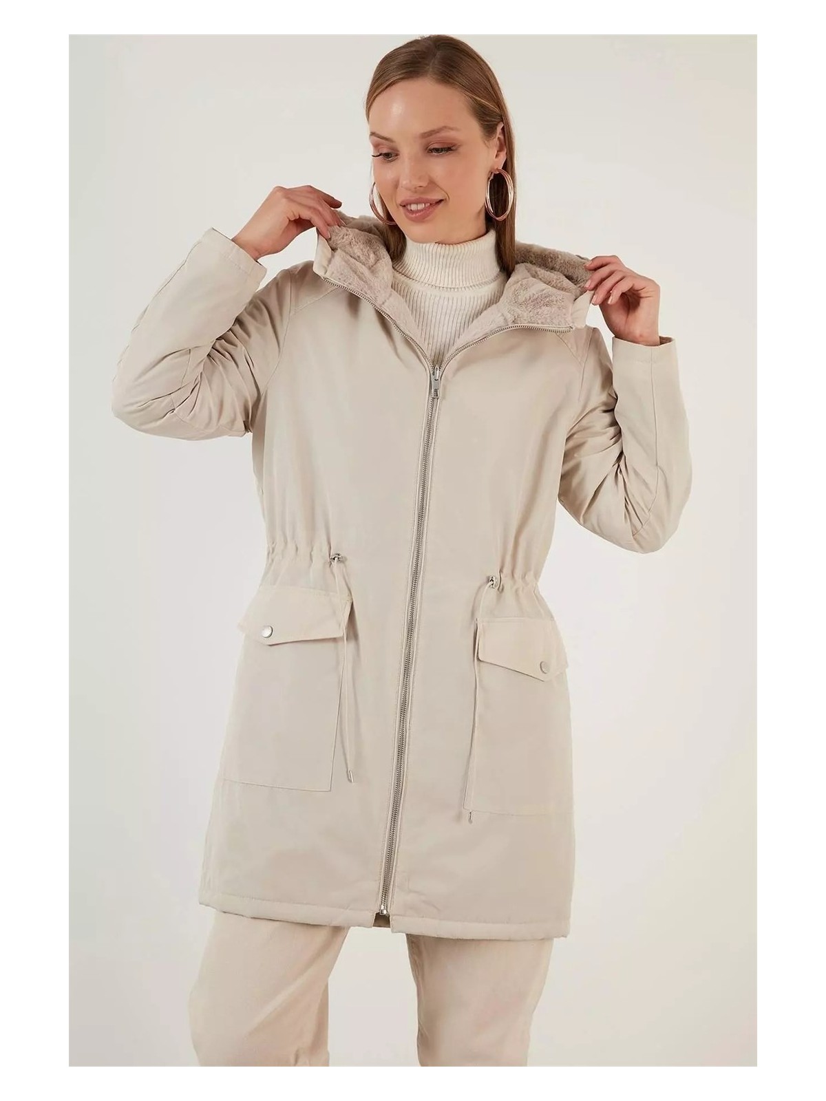 Only Dahlia Rev Fur Kadın Ekru Mont