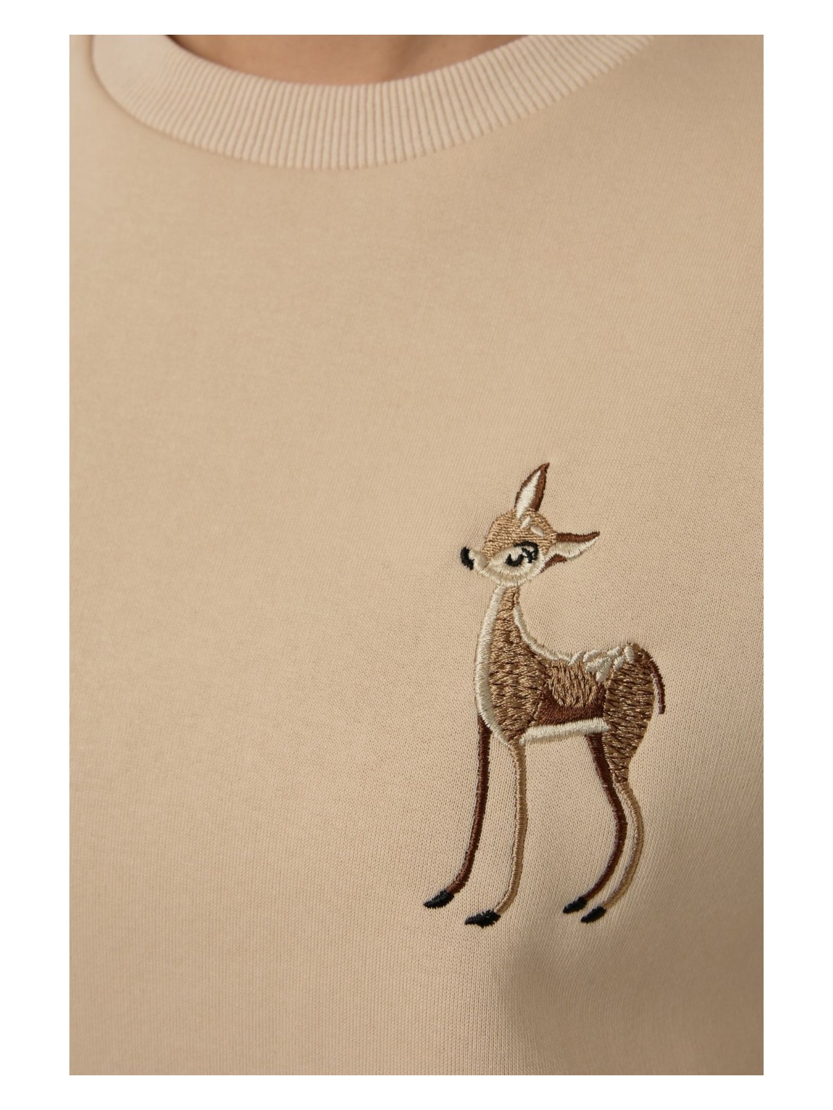 Hiccup Kadın Rahat Hayvan Nakışlı Şardonlu Bisiklet Yaka Hoodie Natural