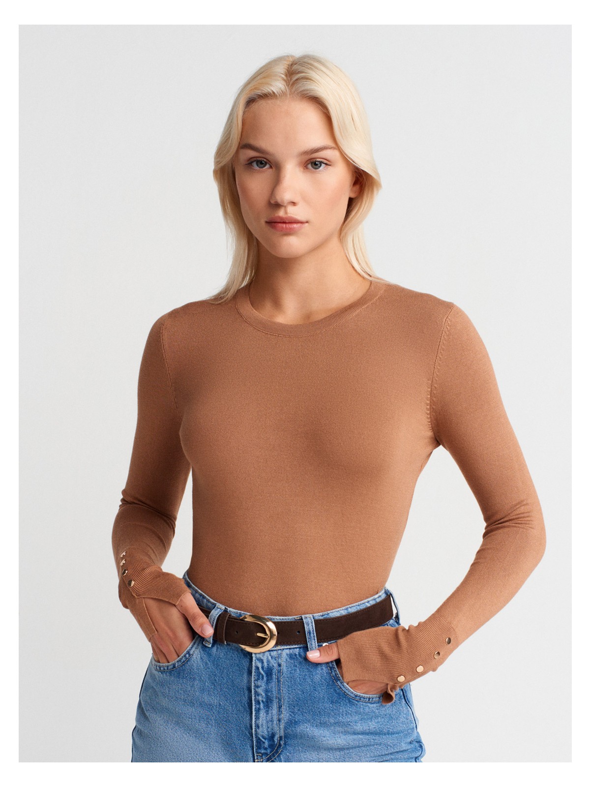 Dilvin 1267 Kol Manşeti Droplu Basic Kazak-Siyah - Görsel 9