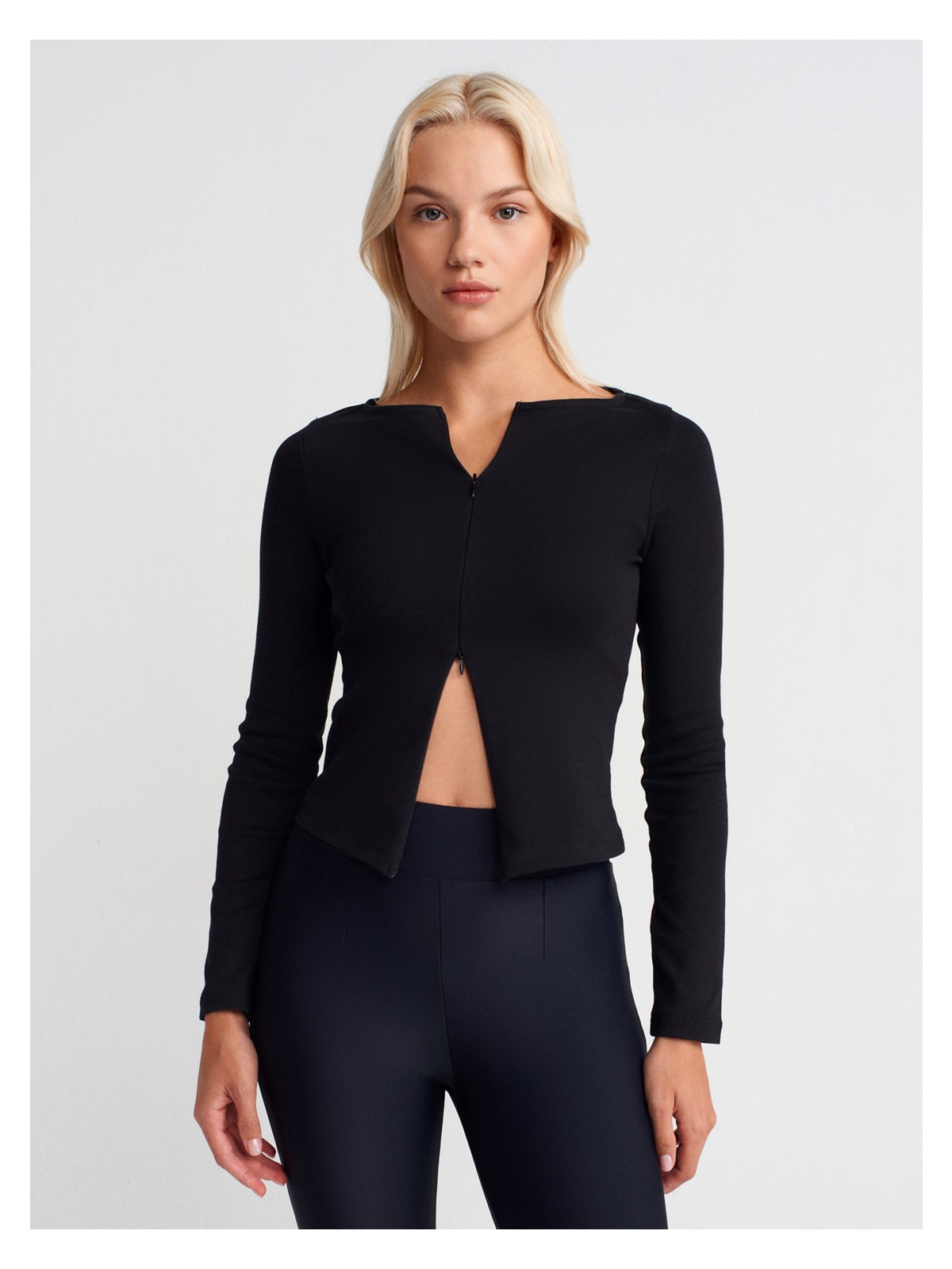 Dilvin 31993 Fermuar Detaylı Uzun Kollu Top-Beyaz - Görsel 9