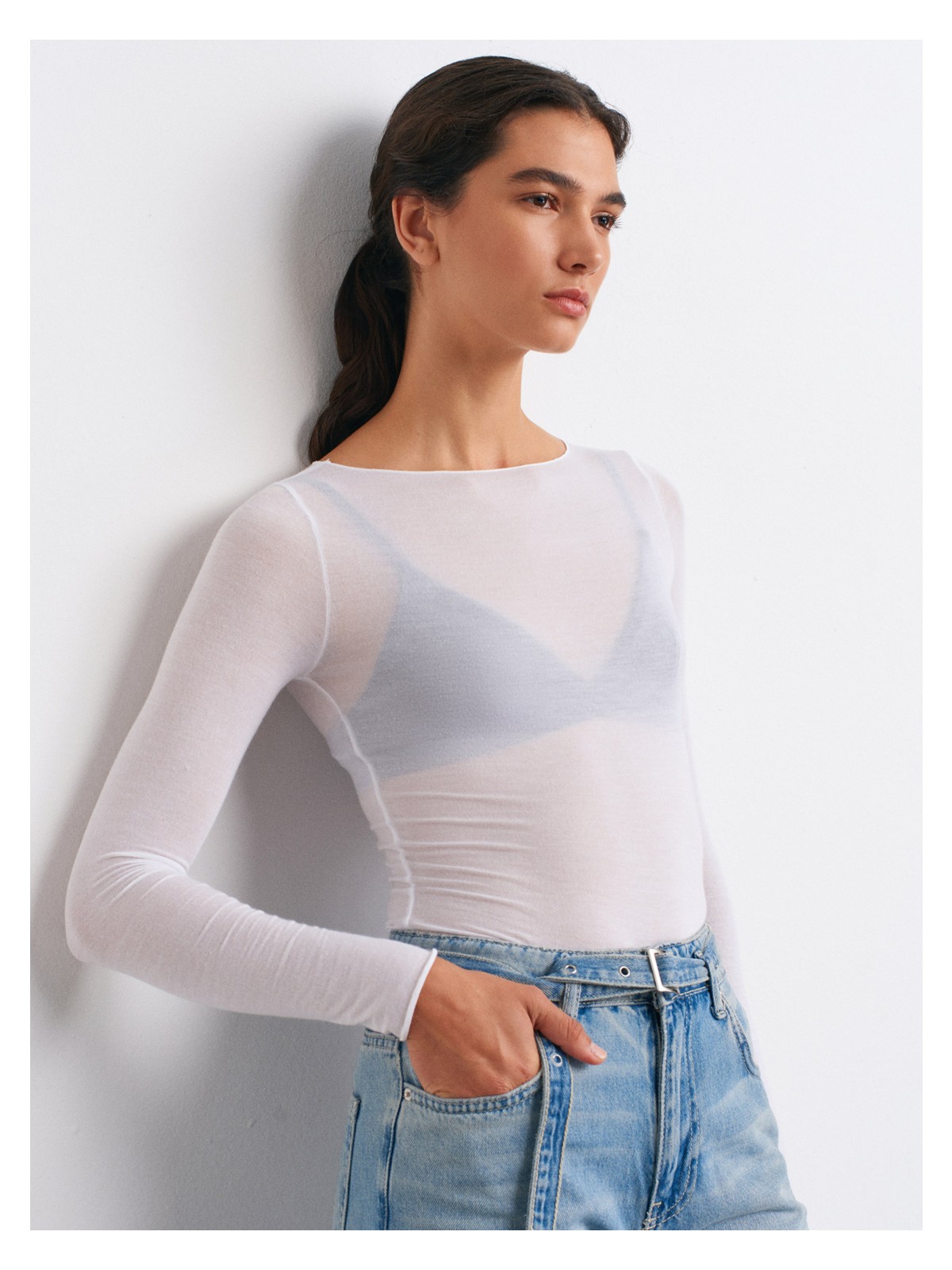 Dilvin 32122 Kayık Yaka Modal Kaşmir Ultra Hafif Bluz-Beyaz