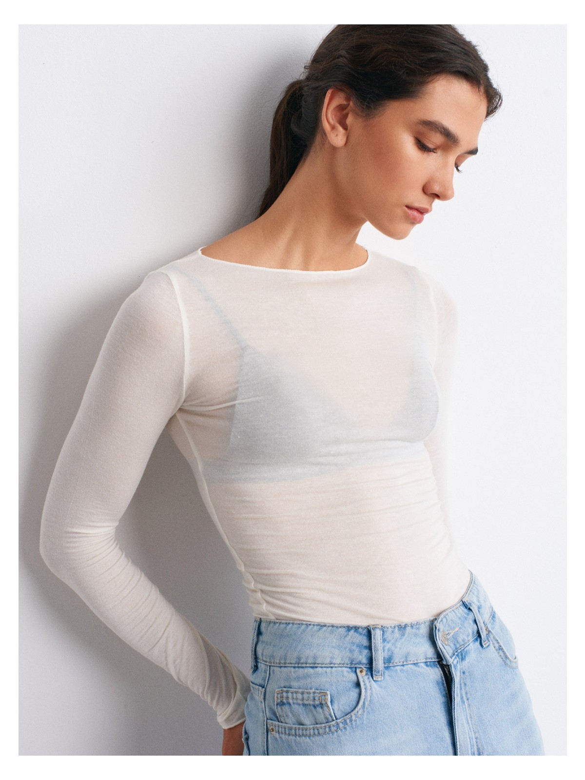 Dilvin 32122 Kayık Yaka Modal Kaşmir Ultra Hafif Bluz-Ekru