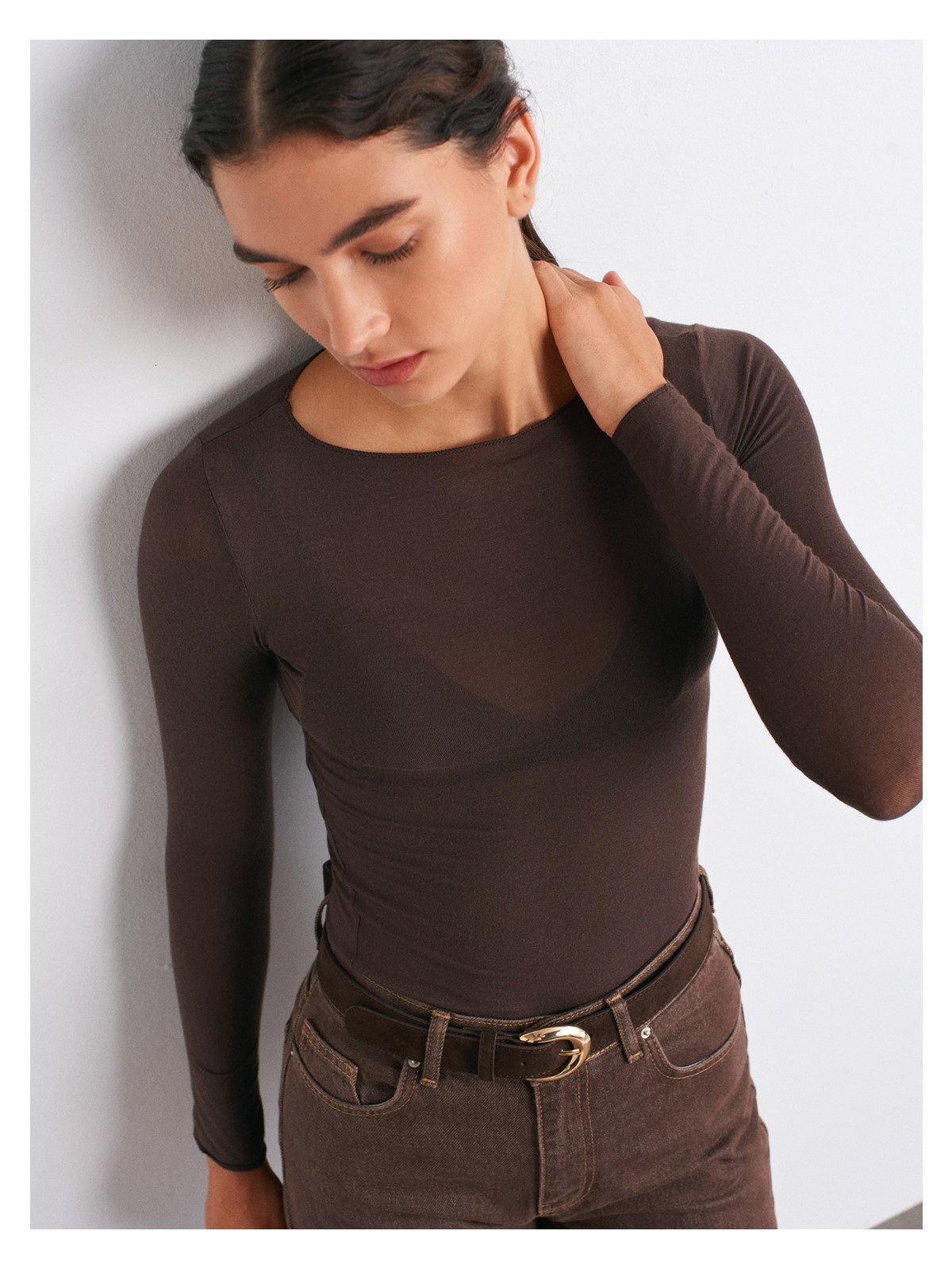 Dilvin 32122 Kayık Yaka Modal Kaşmir Ultra Hafif Bluz-Kahve