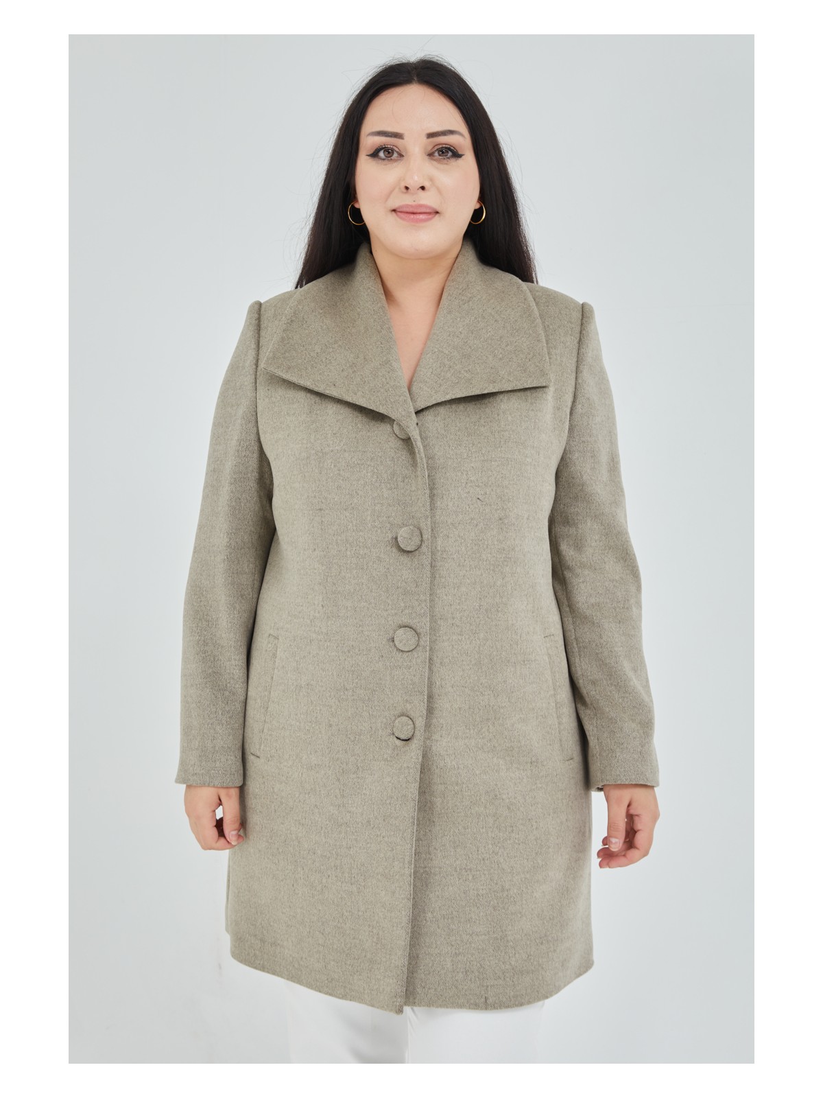 Fagi Kadın Büyük Beden Siyah Mendil Yaka Kaban - Görsel 5