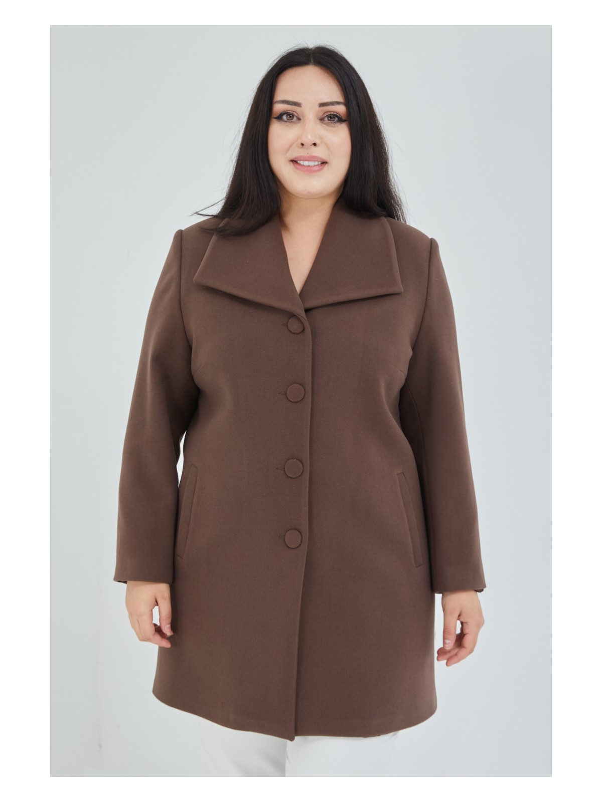 Fagi Kadın Büyük Beden Siyah Mendil Yaka Kaban - Görsel 3