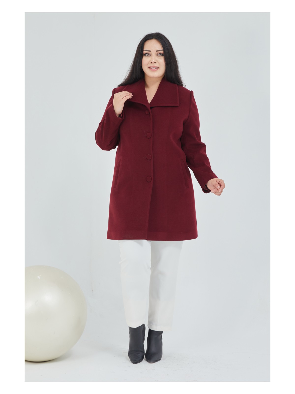 Fagi Kadın Büyük Beden Gri Mendil Yaka Kaban - Görsel 6