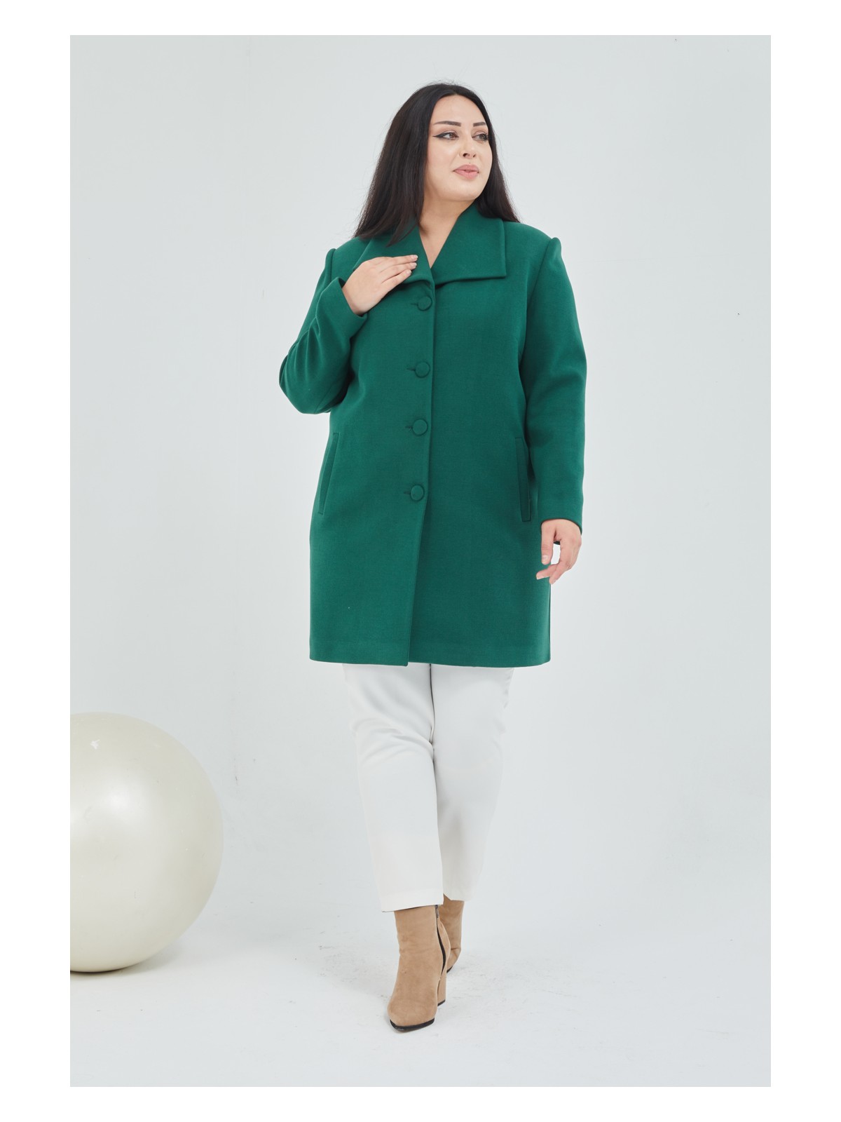 Fagi Kadın Büyük Beden Siyah Mendil Yaka Kaban - Görsel 4