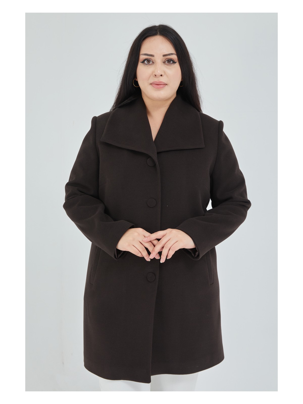 Fagi Kadın Büyük Beden Gri Mendil Yaka Kaban - Görsel 7