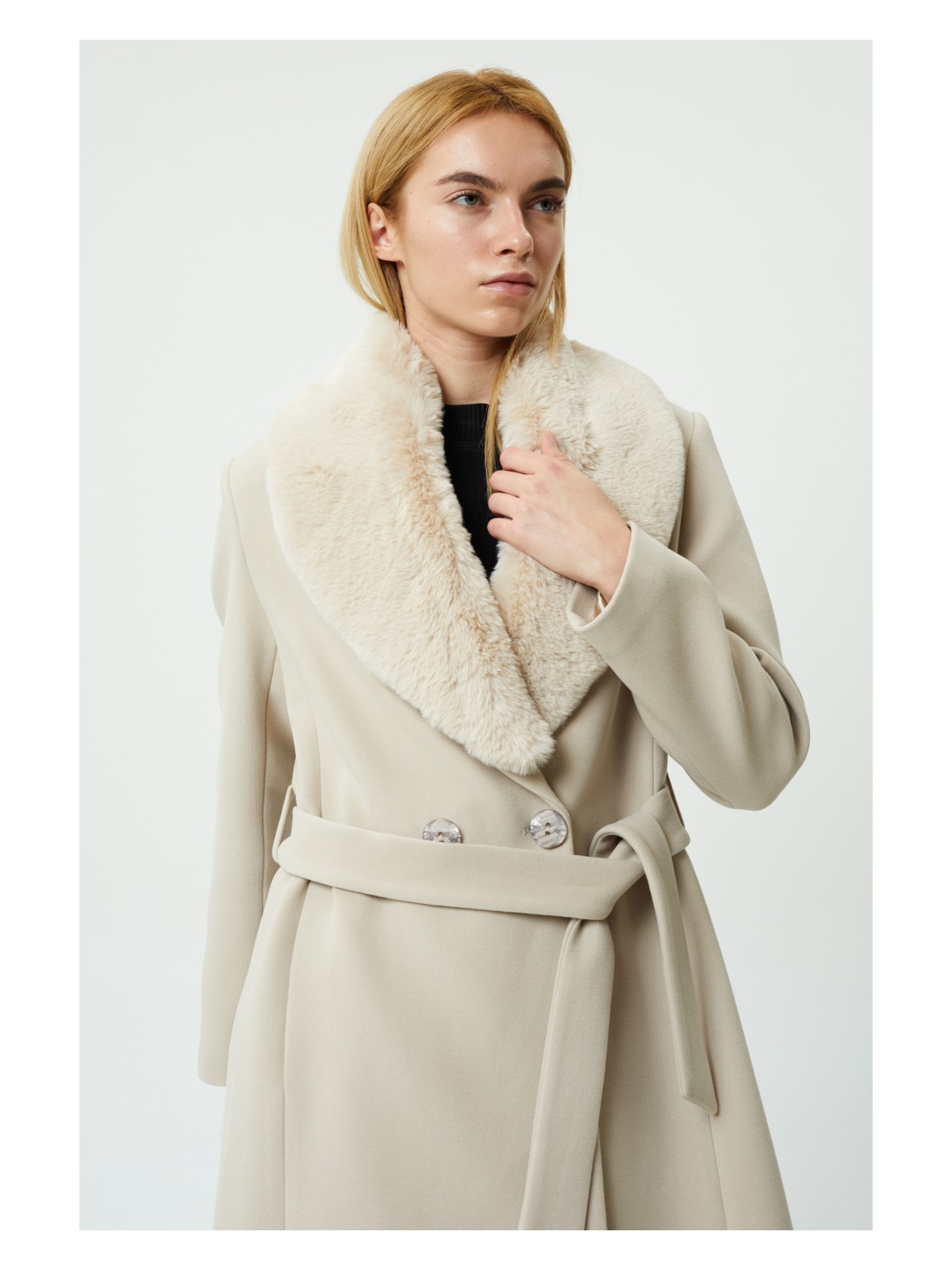 Veger Collection Veger Yakası Kürklü Premium Üretim Kaşe Kaban - Görsel 3
