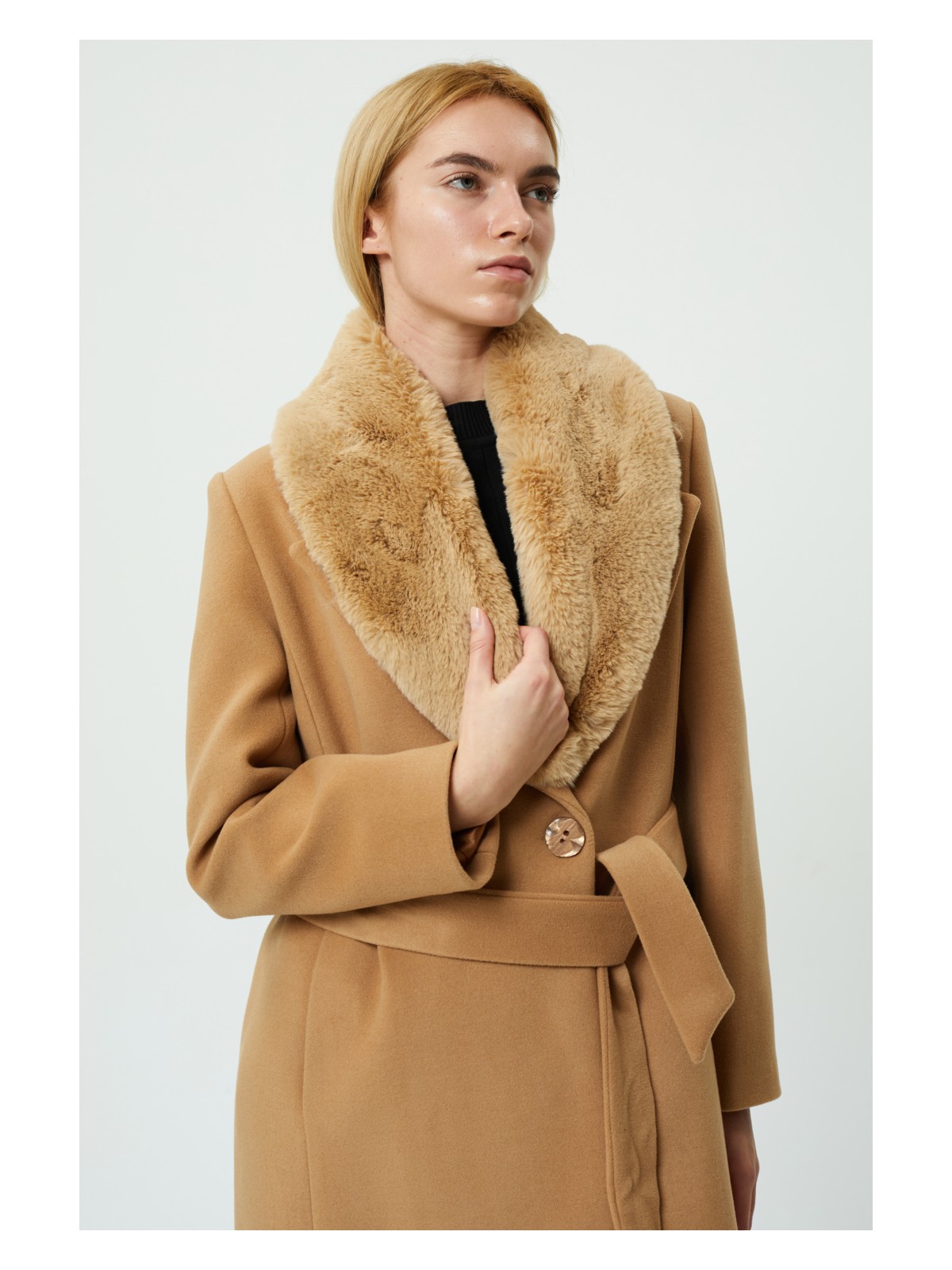 Veger Collection Veger Yakası Kürklü Premium Üretim Kaşe Kaban