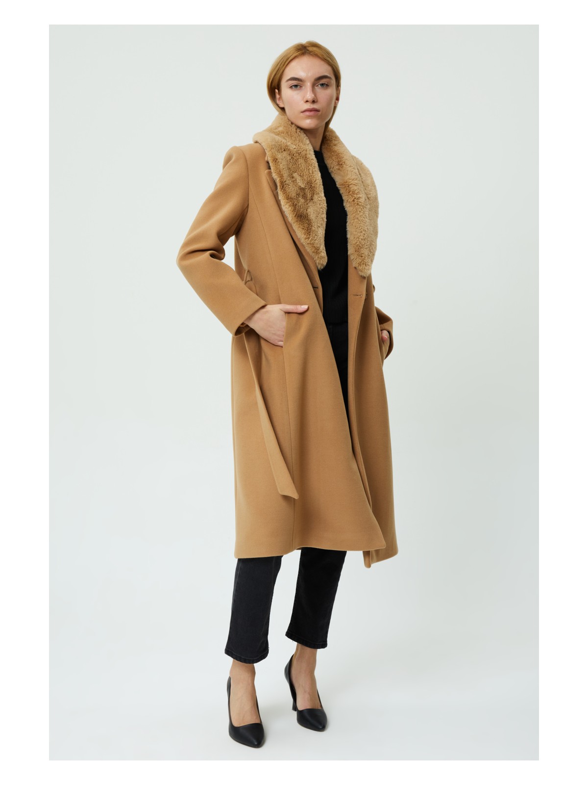 Veger Collection Veger Yakası Kürklü Premium Üretim Kaşe Kaban - Görsel 3