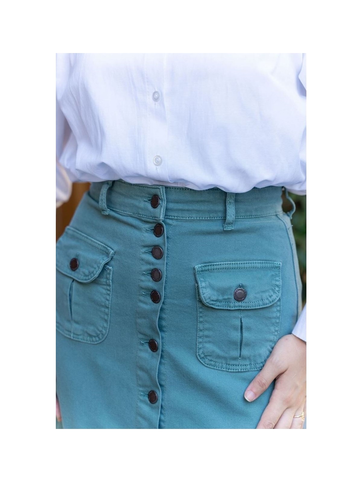 Vellichor Boydan Düğmeli Körük Cepli Tesettür Etek Antrasit - Görsel 8