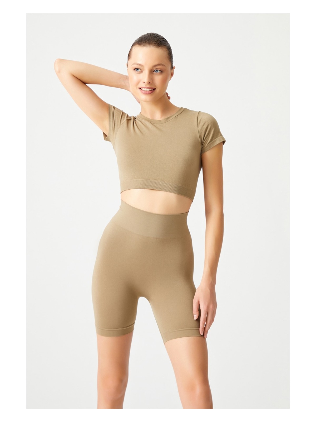 Los Ojos Haki Yüksek Bel Dikişsiz Toparlayıcı Kısa Spor Tayt Seamless Biker