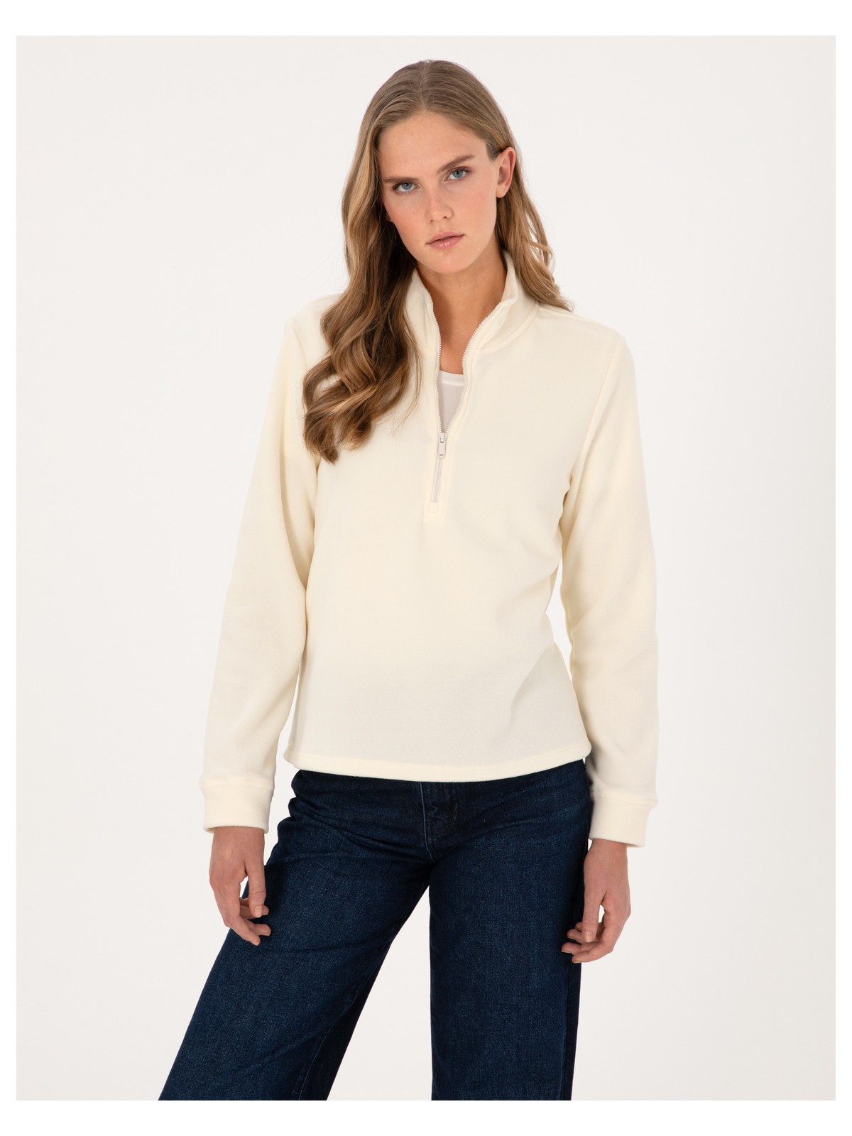 Pierre Cardin Kadın Ekru Comfort Fit Fermuarlı Polar Sweatshirt 50316333-VR019