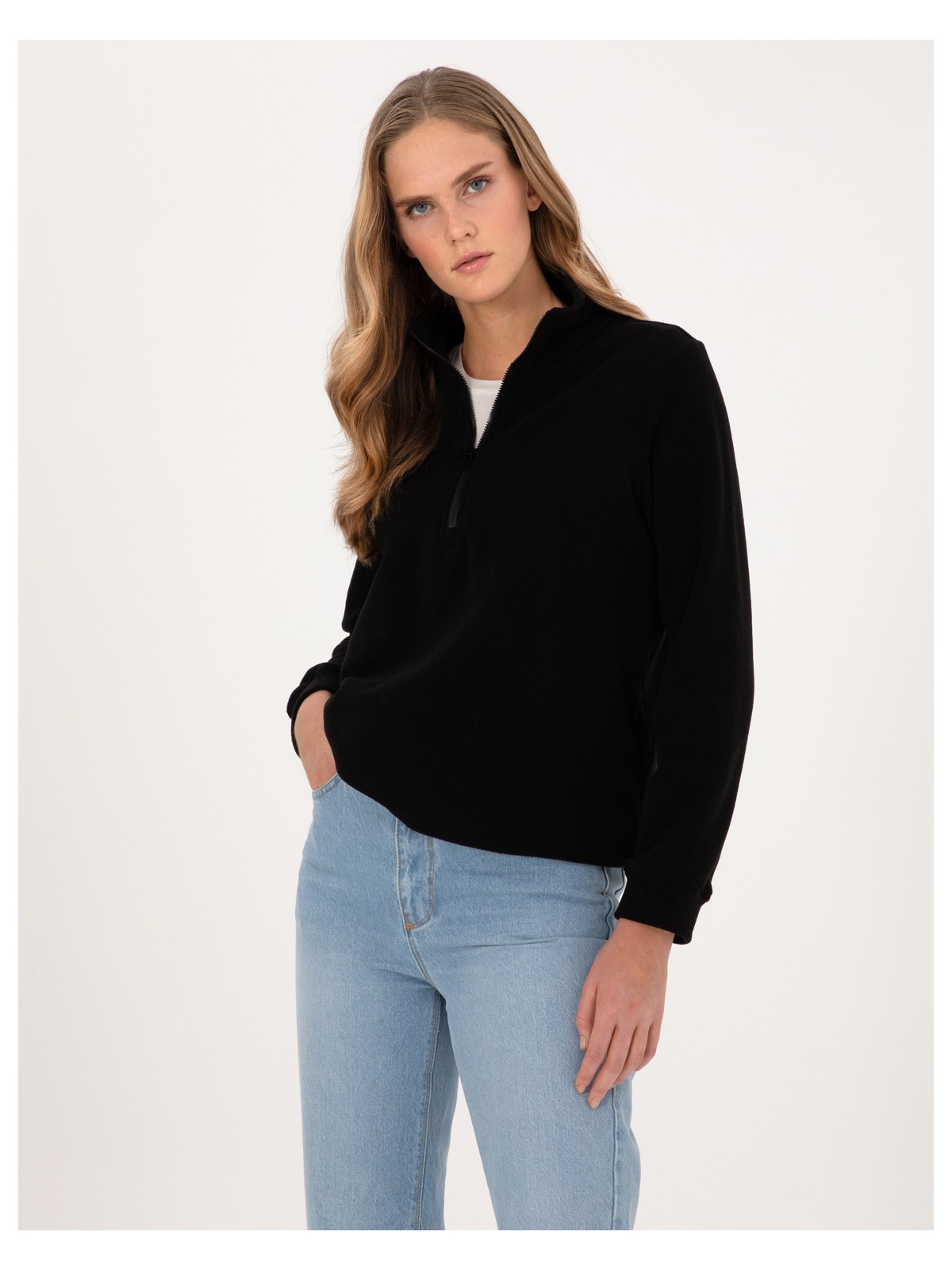 Pierre Cardin Kadın Siyah Comfort Fit Fermuarlı Polar Sweatshirt 50316333-VR046