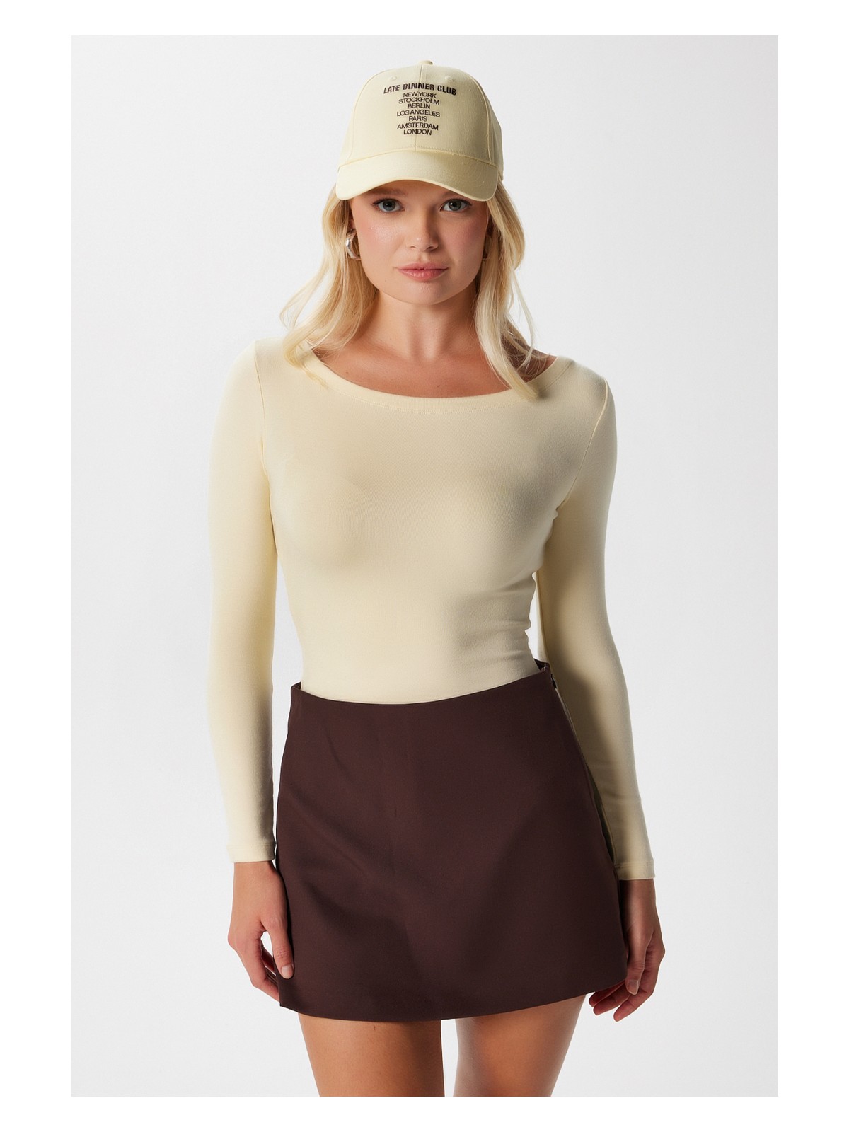 Ritnice Kayık Yaka Uzun Kollu Ekru Soft Top / Bluz - Görsel 6