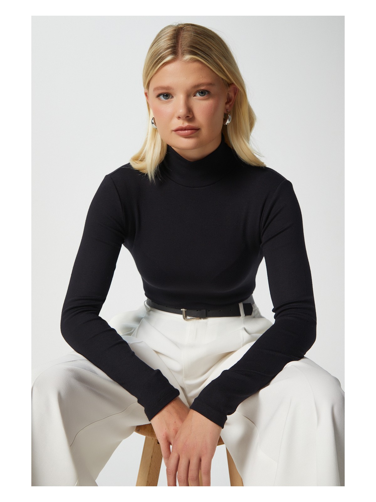 Ritnice Kadın Feel Lux Touch Dik Yaka Bej Uzun Kol Soft Bluz - Görsel 9